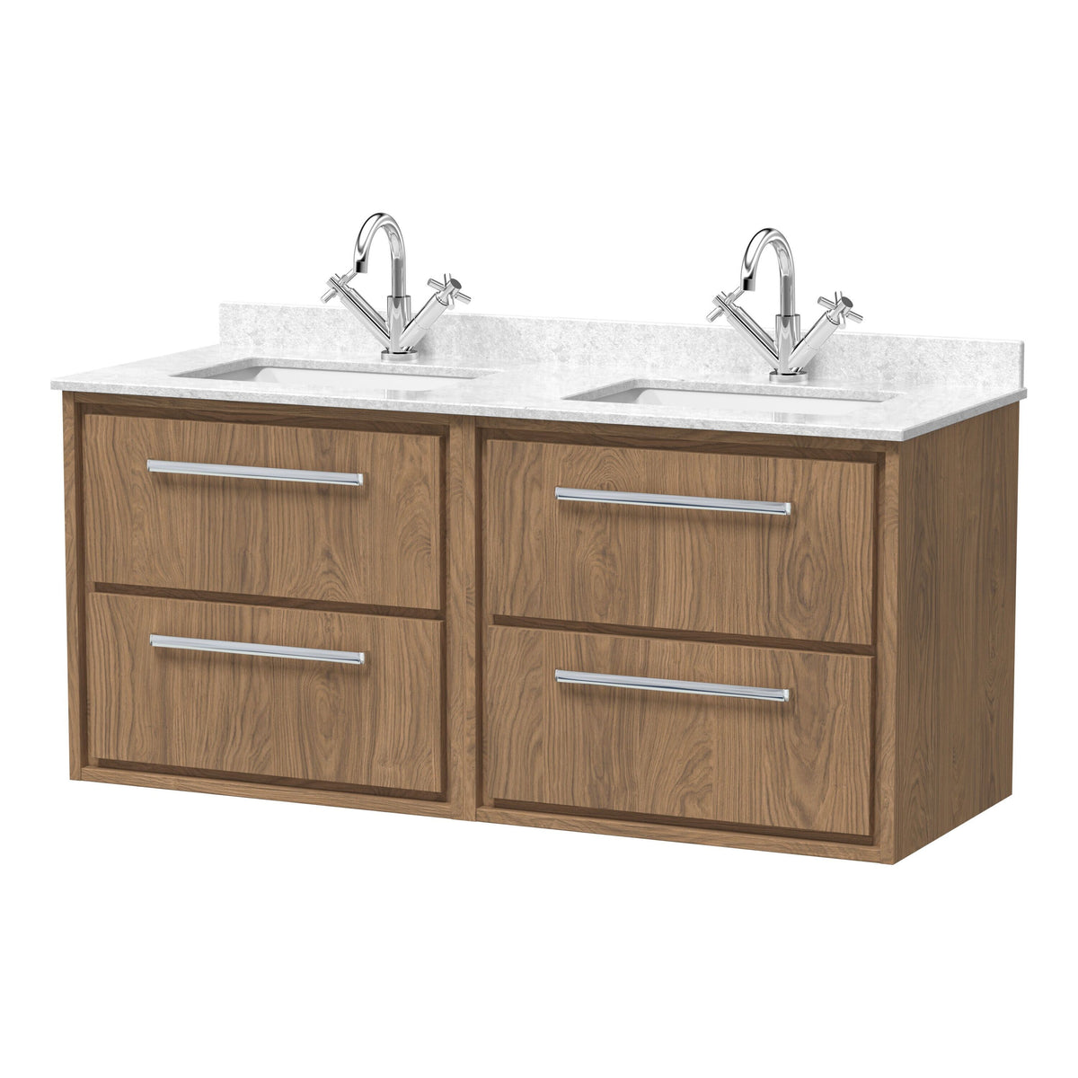Hudson Reed Lille 1200mm 4 Drawer Wall Hung Vanity With Twin Marble Basin