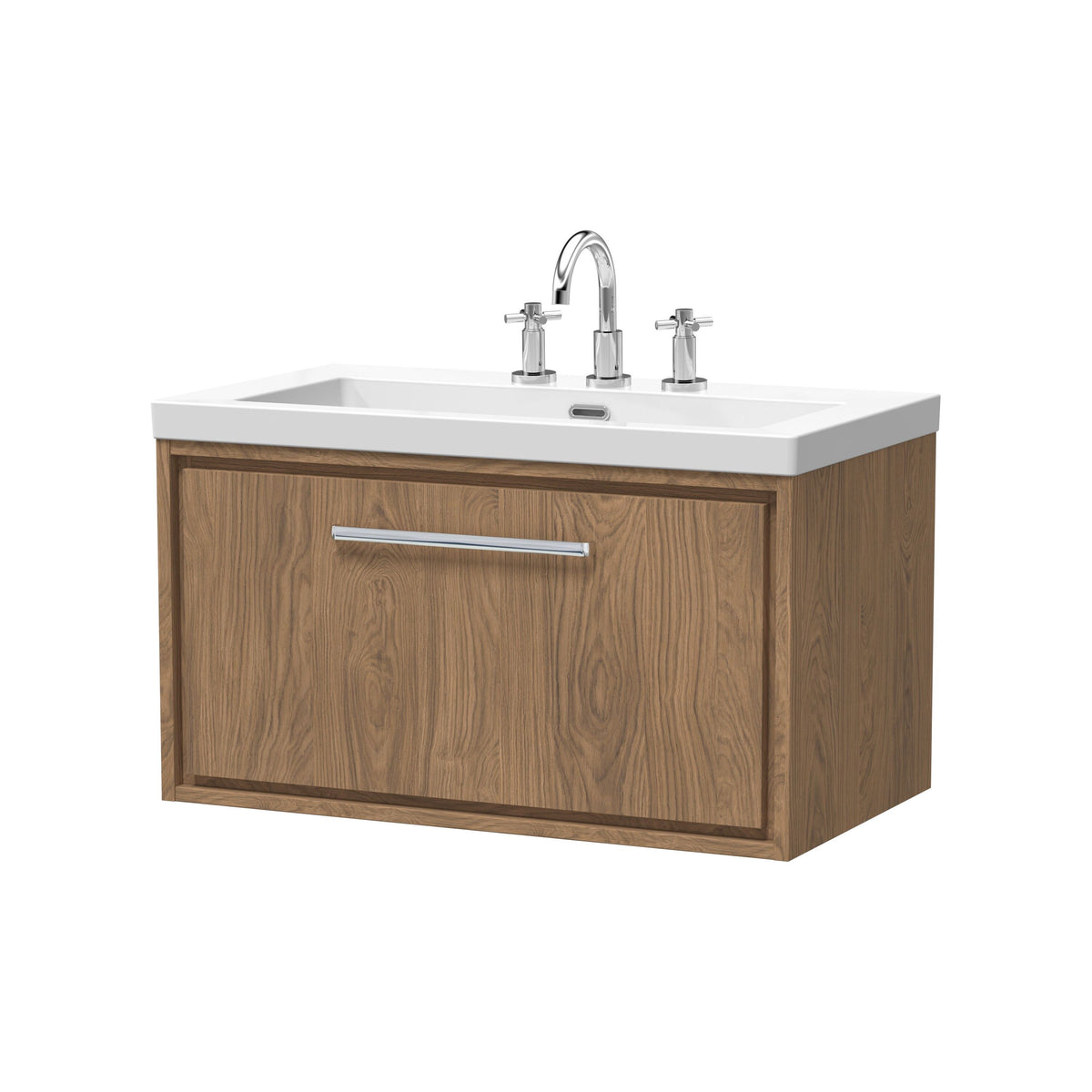 Hudson Reed Lille 800mm 1 Drawer Wall Hung Vanity Unit With 3 Tap Holes Fireclay Basin