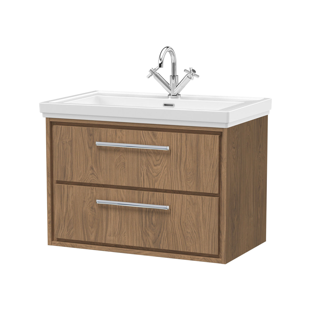 Hudson Reed Lille 800mm 2 Drawer Wall Hung Vanity Unit With 1 Tap Hole Fireclay Basin