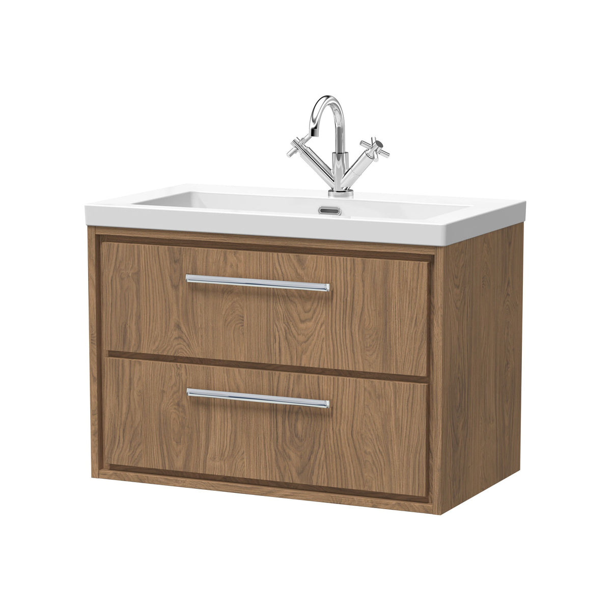 Hudson Reed Lille 800mm 2 Drawer Wall Hung Vanity Unit With 1 Tap Hole Fireclay Basin