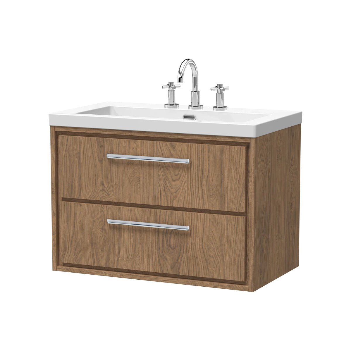 Hudson Reed Lille 800mm 2 Drawer Wall Hung Vanity Unit With 3 Tap Holes Fireclay Basin