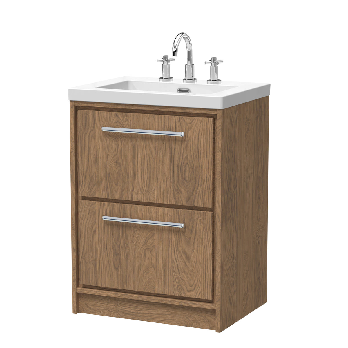 Hudson Reed Lille 600mm 2 Drawer Floor Standing Vanity Unit With 3 Tap Holes Fireclay Basin