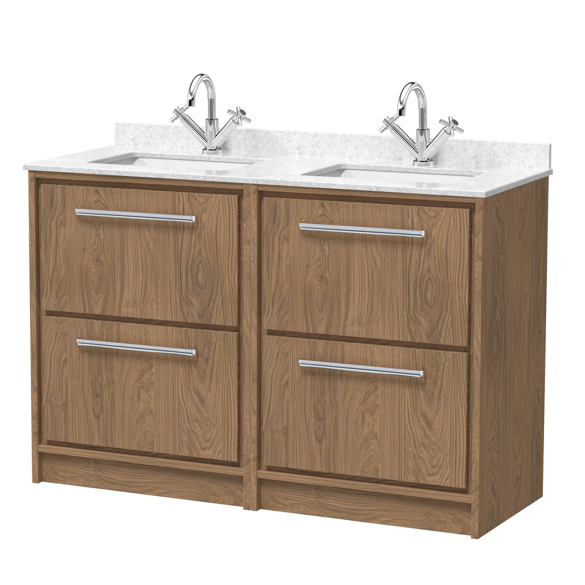 Hudson Reed Lille 1200mm 4 Drawer Floor Standing Vanity With Twin Marble Basin