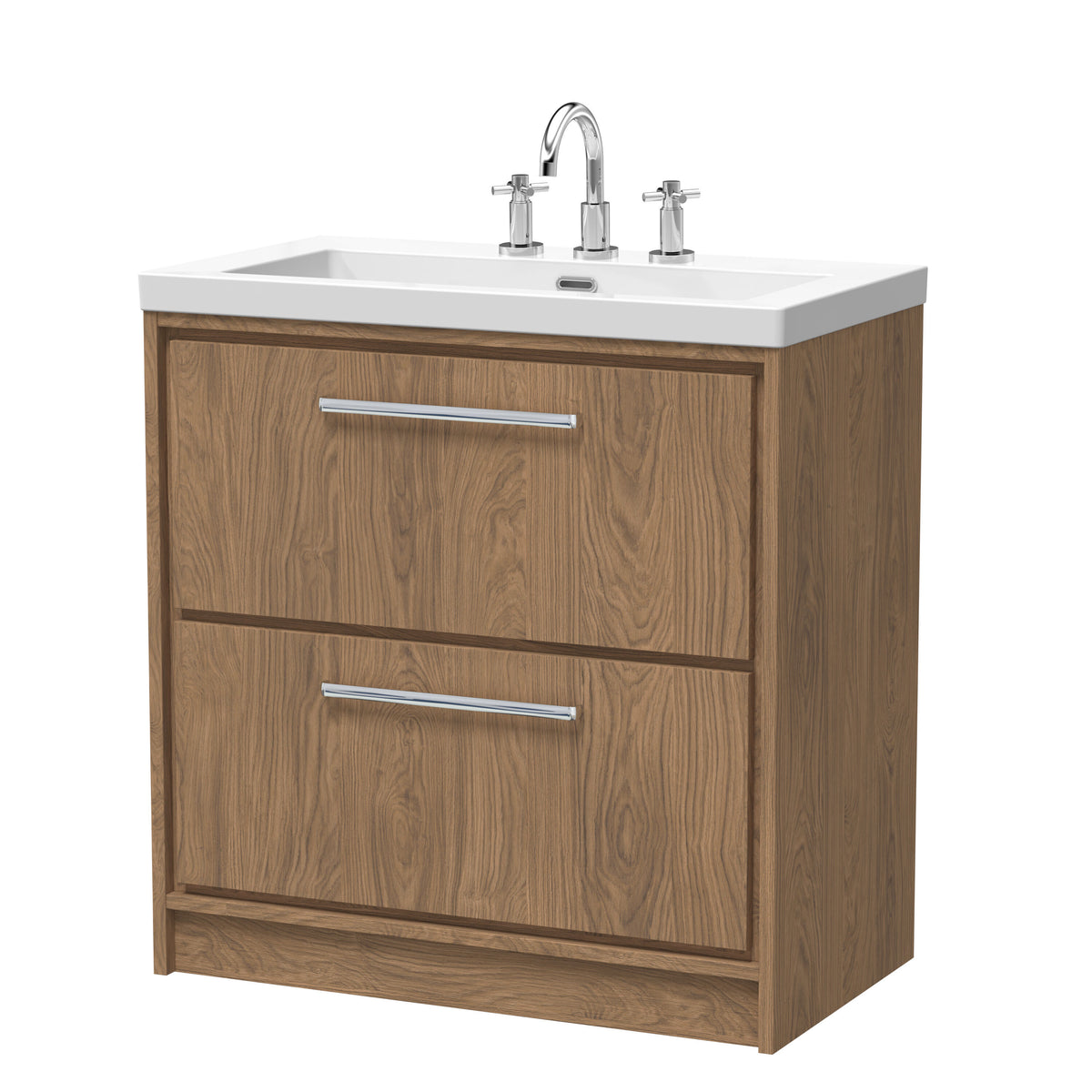 Hudson Reed Lille 800mm 2 Drawer Floor Standing Vanity Unit With 3 Tap Holes Fireclay Basin