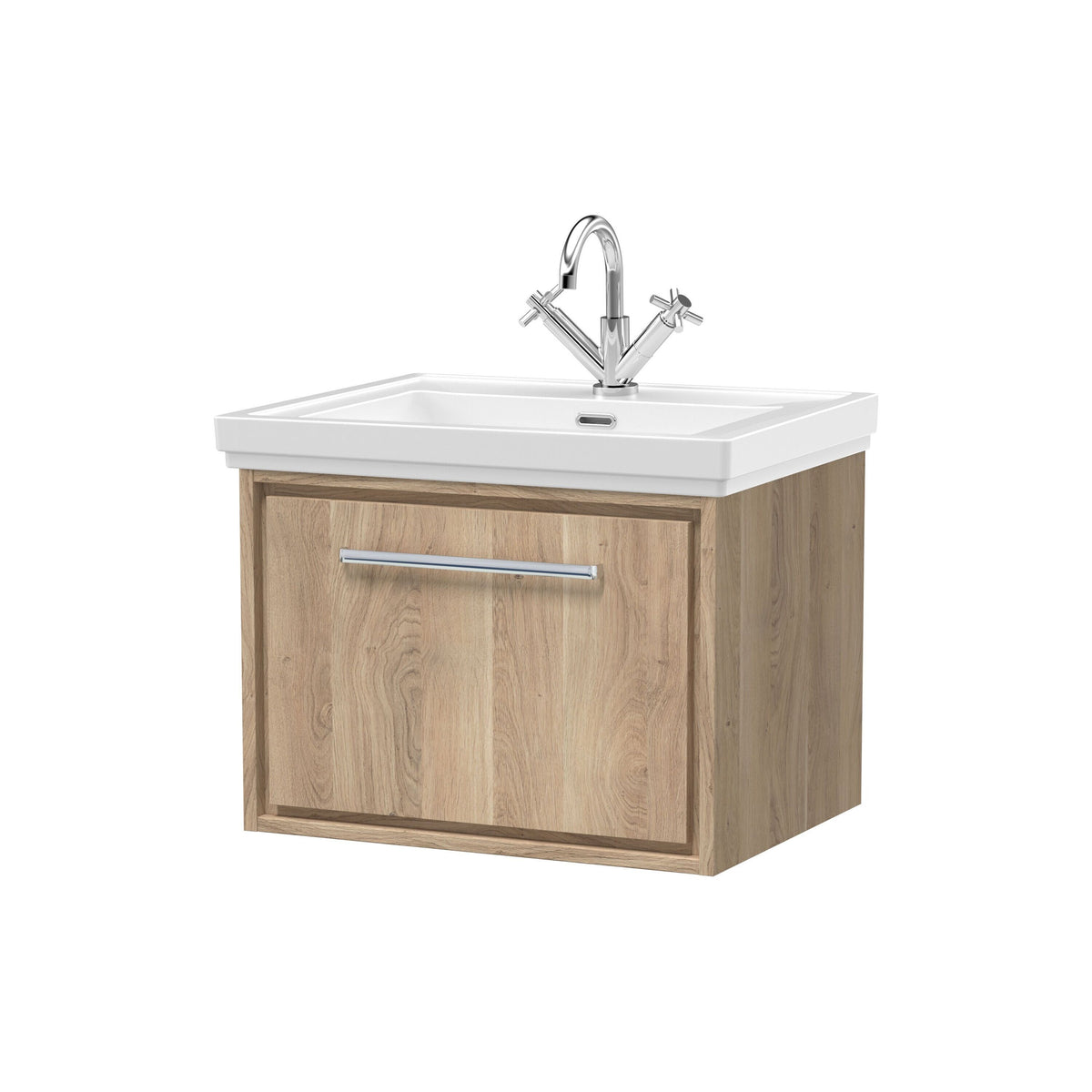 Hudson Reed Lille 600mm 1 Drawer Wall Hung Vanity Unit With 1 Tap Hole Fireclay Basin