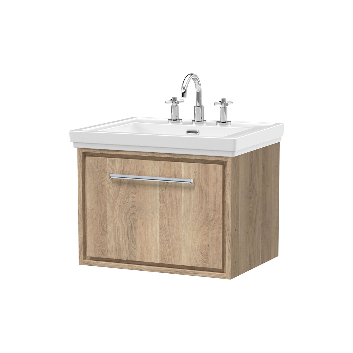 Hudson Reed Lille 600mm 1 Drawer Wall Hung Vanity Unit With 3 Tap Holes Fireclay Basin