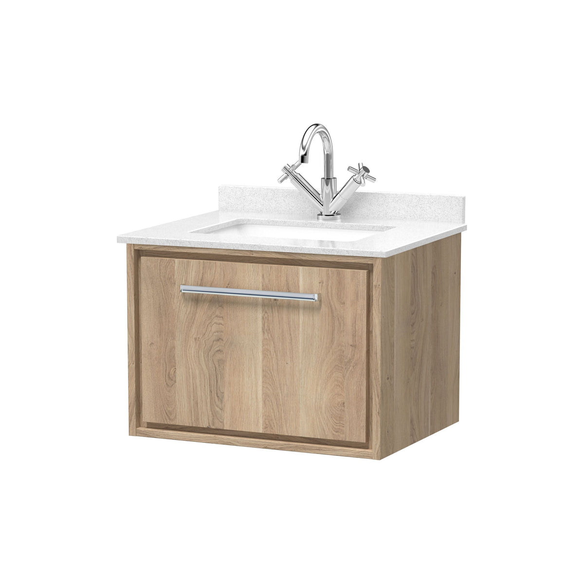 Hudson Reed Lille 600mm 1 Drawer Wall Hung Vanity Unit With Square Basin With Marble Worktop