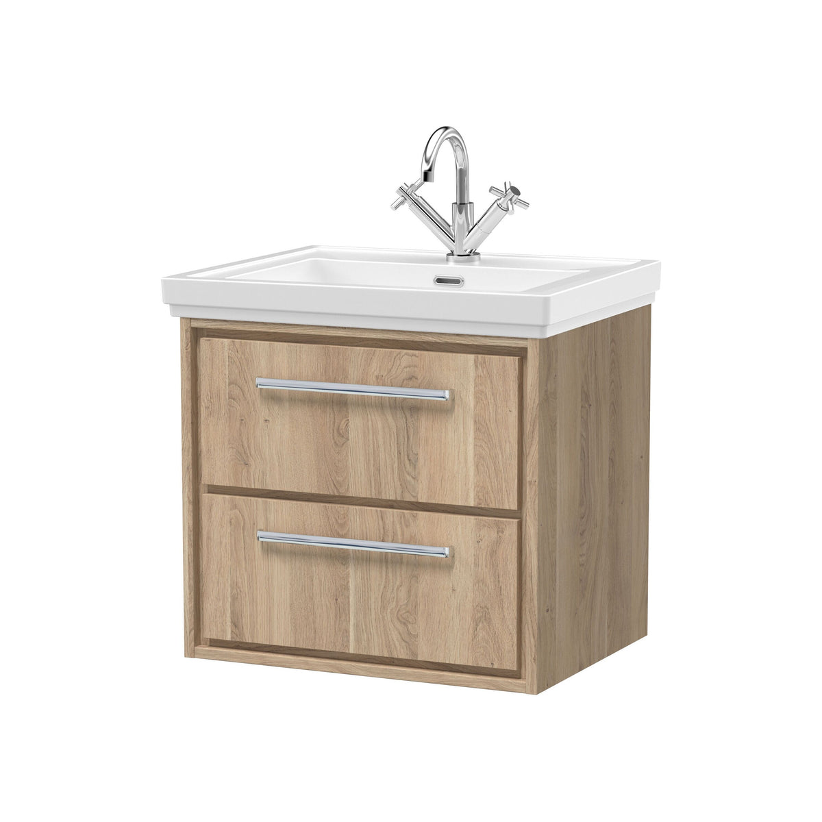 Hudson Reed Lille 600mm 2 Drawer Wall Hung Vanity Unit With 1 Tap Hole Fireclay Basin