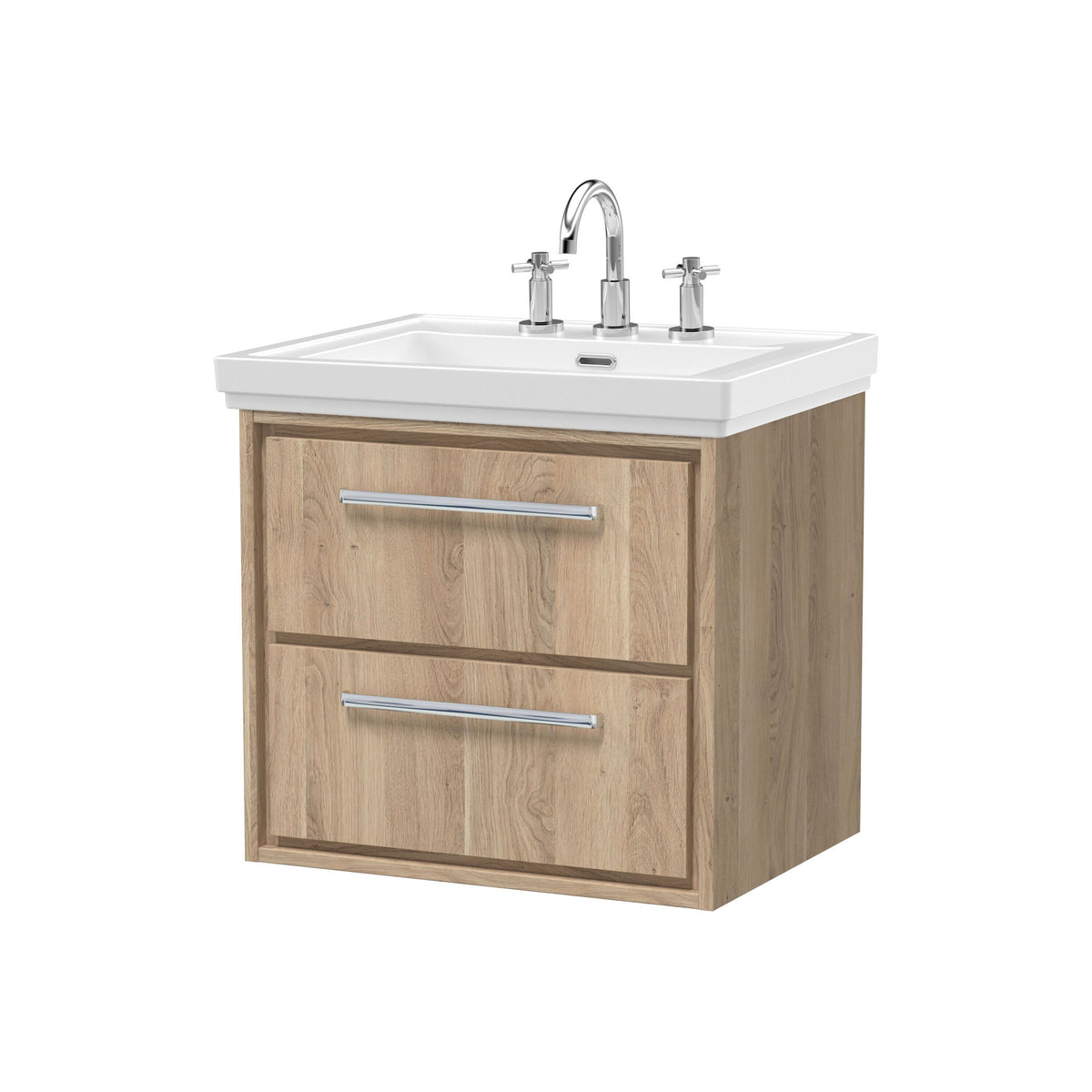 Hudson Reed Lille 600mm 2 Drawer Wall Hung Vanity Unit With 3 Tap Holes Fireclay Basin