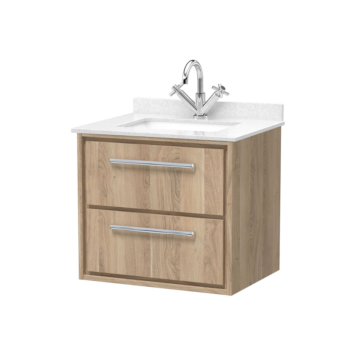 Hudson Reed Lille 600mm 2 Drawer Wall Hung Vanity Unit With Square Basin With Marble Worktop