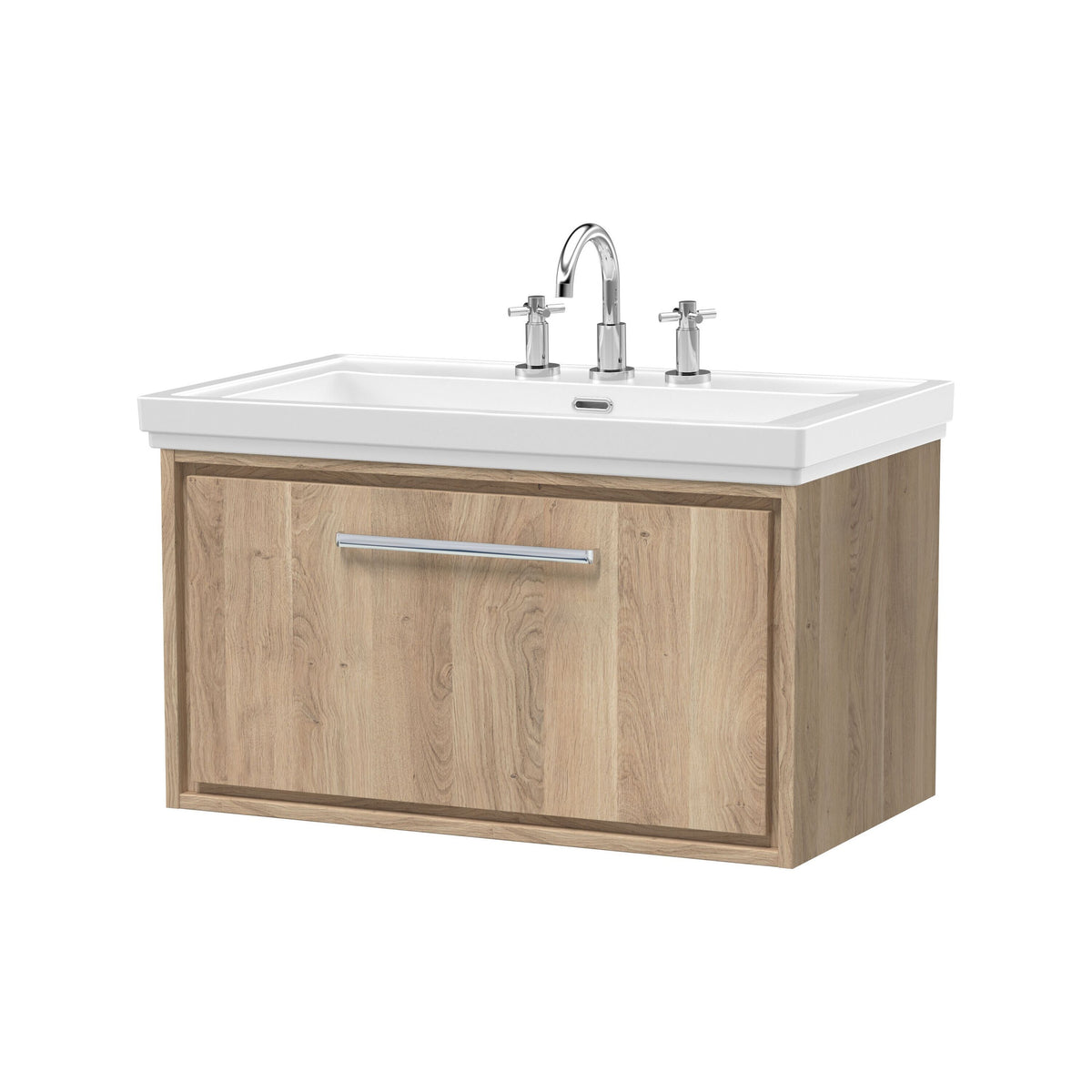 Hudson Reed Lille 800mm 1 Drawer Wall Hung Vanity Unit With 3 Tap Holes Fireclay Basin