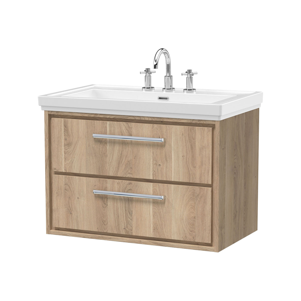 Hudson Reed Lille 800mm 2 Drawer Wall Hung Vanity Unit With 3 Tap Holes Fireclay Basin