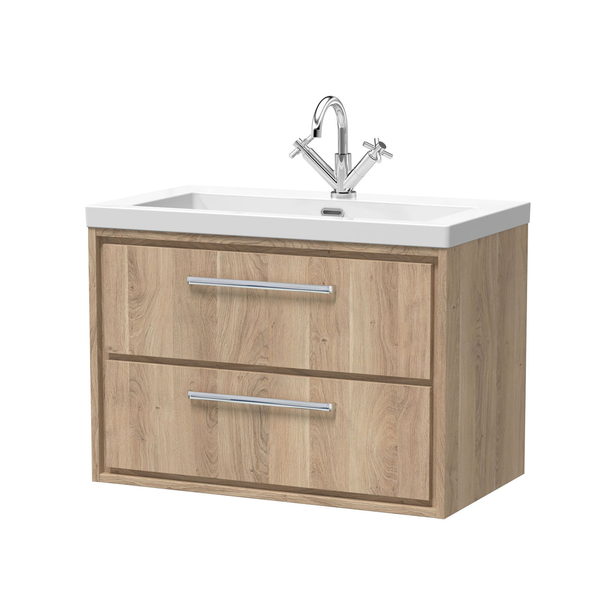 Hudson Reed Lille 800mm 2 Drawer Wall Hung Vanity Unit With 1 Tap Hole Fireclay Basin