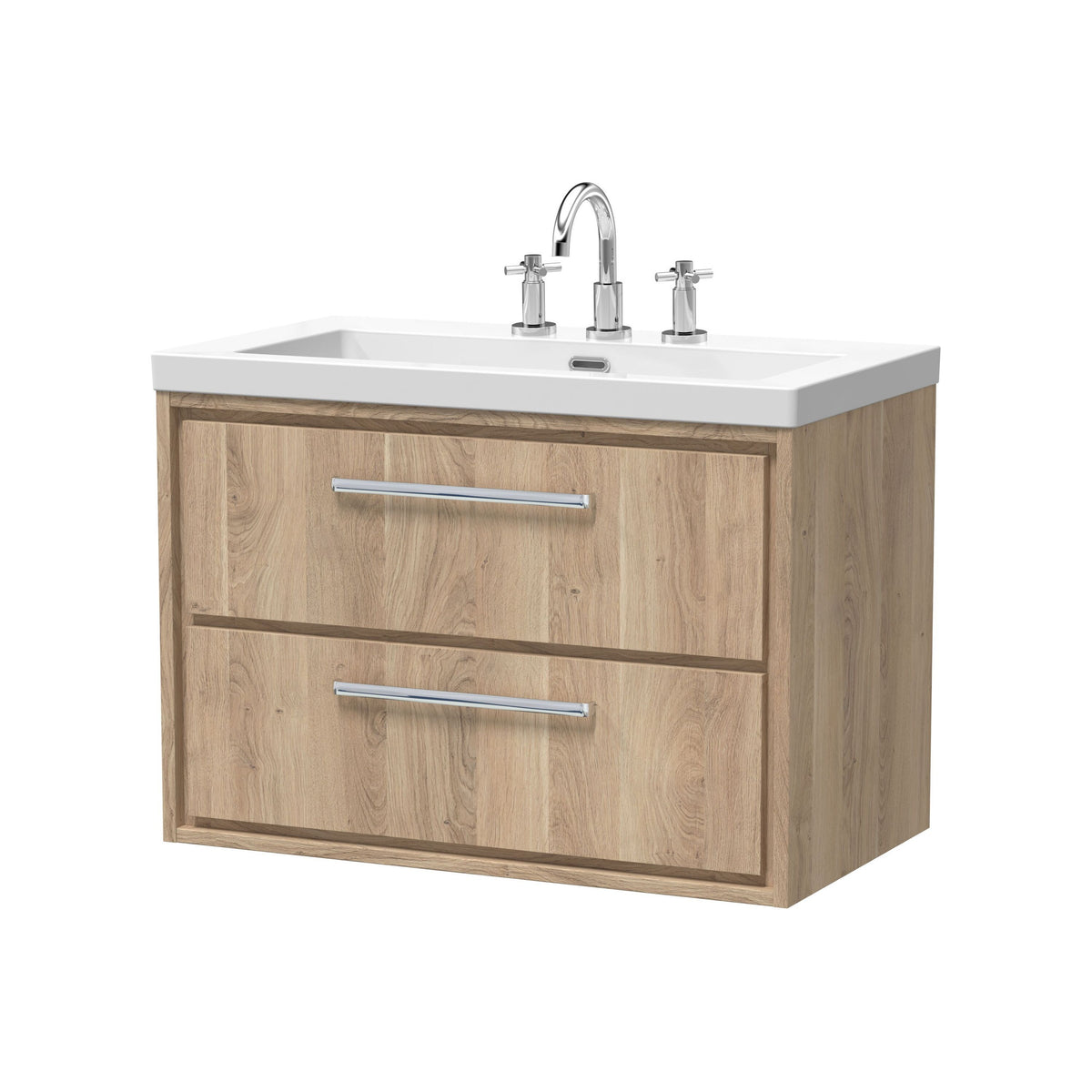 Hudson Reed Lille 800mm 2 Drawer Wall Hung Vanity Unit With 3 Tap Holes Fireclay Basin