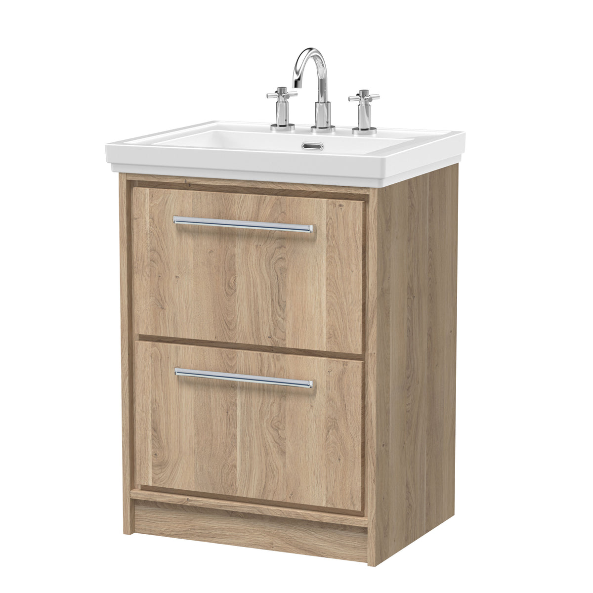 Hudson Reed Lille 600mm 2 Drawer Floor Standing Vanity Unit With 3 Tap Holes Fireclay Basin