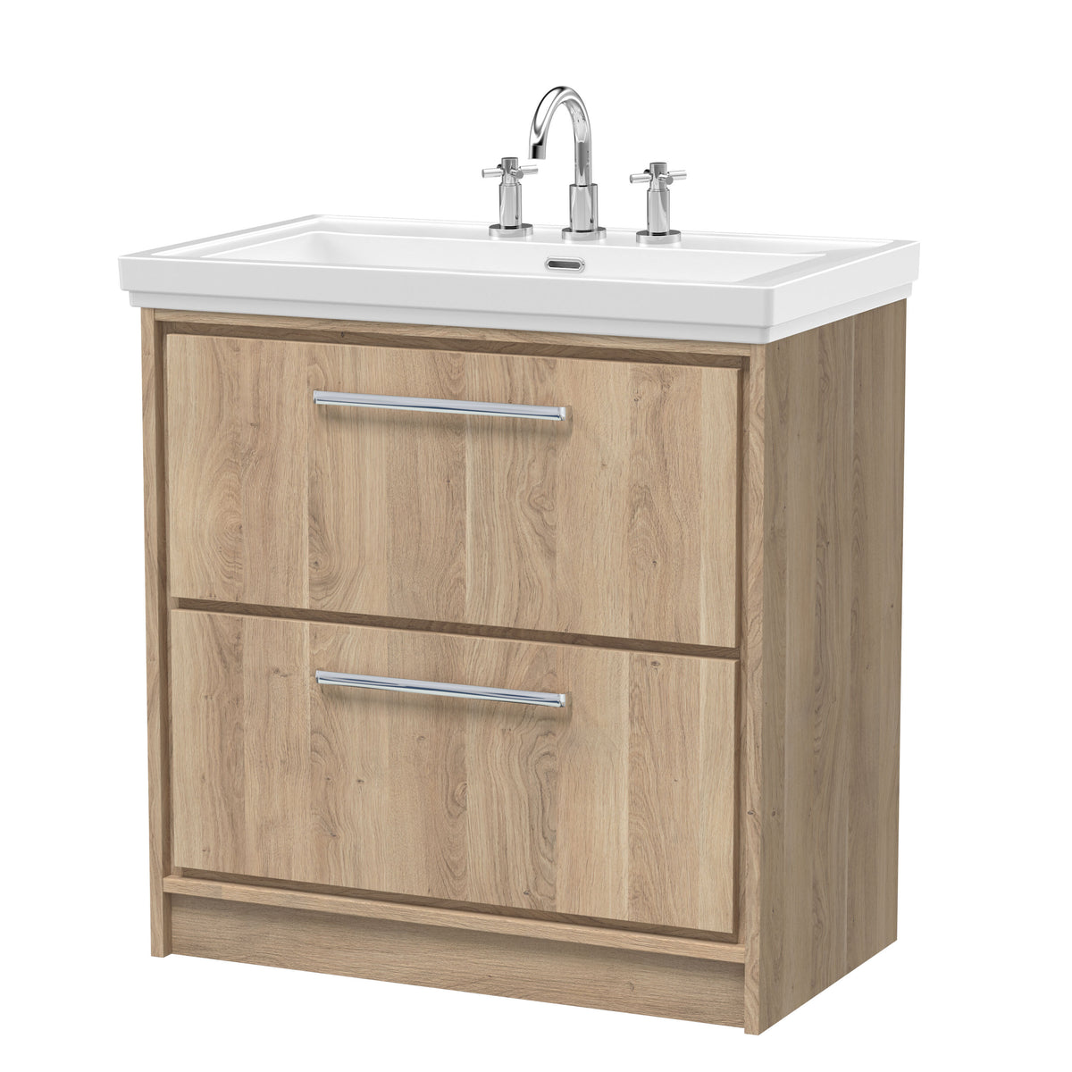 Hudson Reed Lille 800mm 2 Drawer Floor Standing Vanity Unit With 3 Tap Holes Fireclay Basin