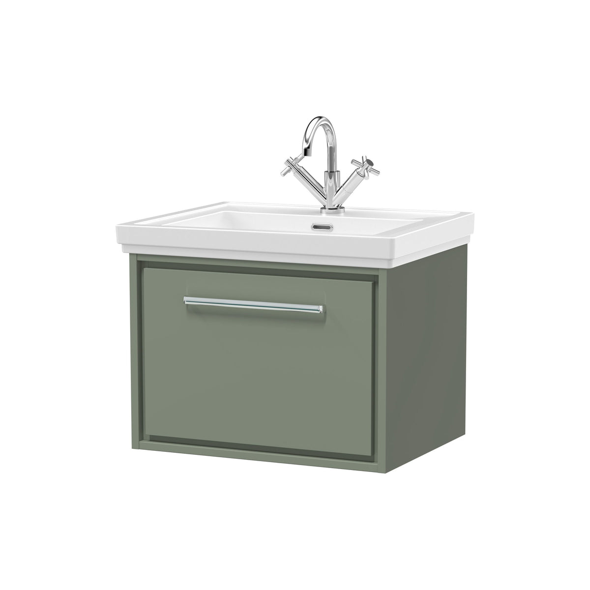 Hudson Reed Lille 600mm 1 Drawer Wall Hung Vanity Unit With 1 Tap Hole Fireclay Basin