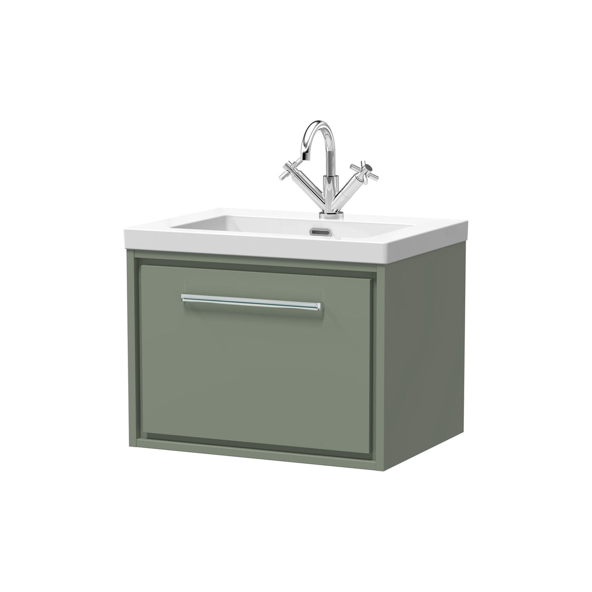 Hudson Reed Lille 600mm 1 Drawer Wall Hung Vanity Unit With 1 Tap Hole Fireclay Basin