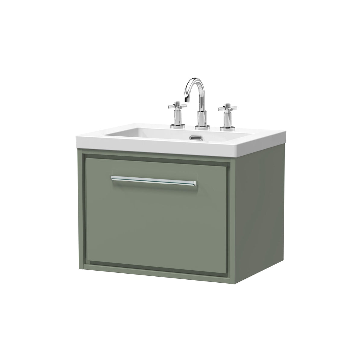 Hudson Reed Lille 600mm 1 Drawer Wall Hung Vanity Unit With 3 Tap Holes Fireclay Basin