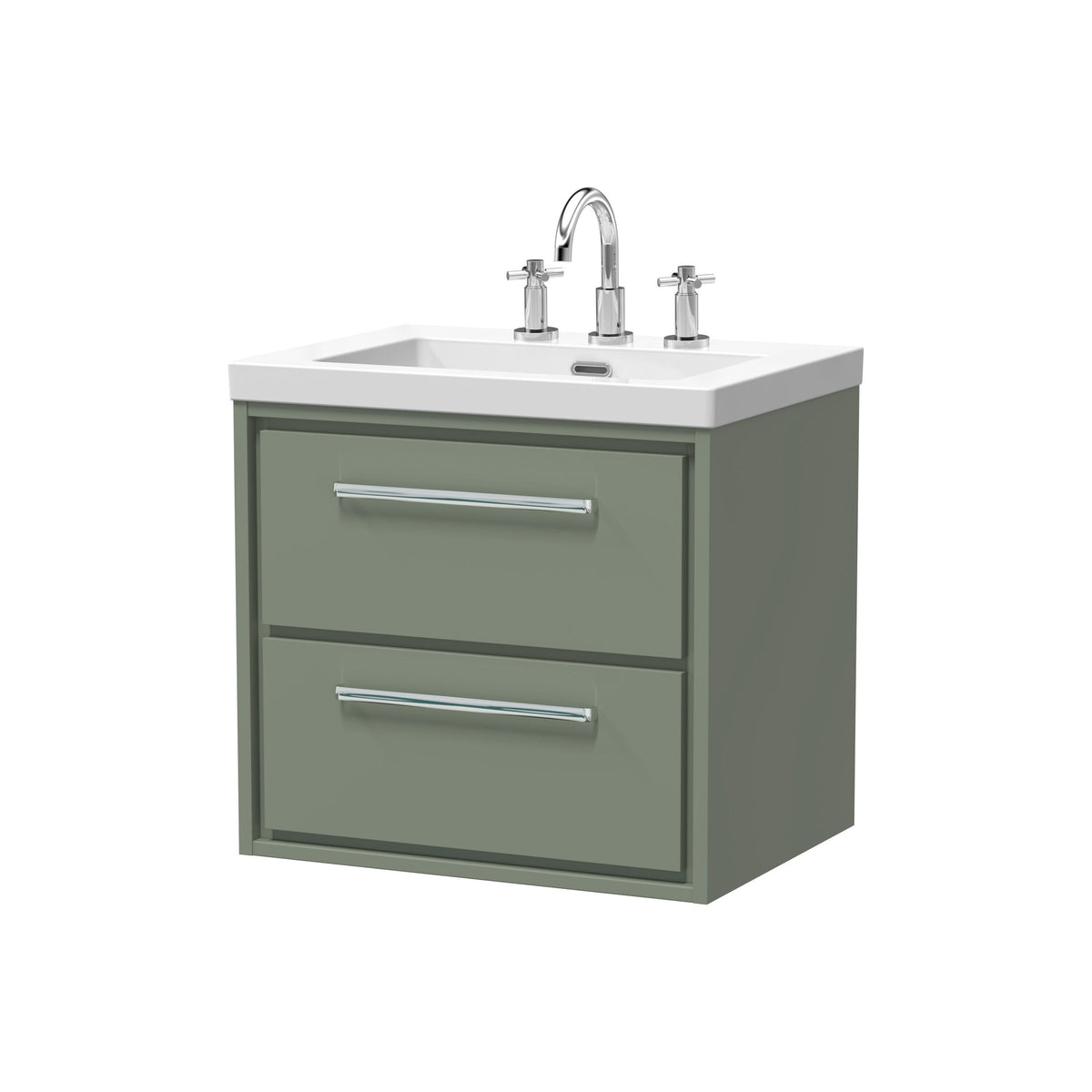 Hudson Reed Lille 600mm 2 Drawer Wall Hung Vanity Unit With 3 Tap Holes Fireclay Basin