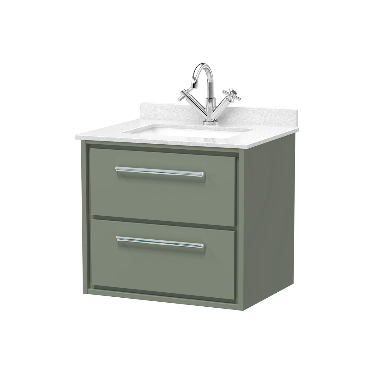 Hudson Reed Lille 600mm 2 Drawer Wall Hung Vanity Unit With Square Basin With Marble Worktop