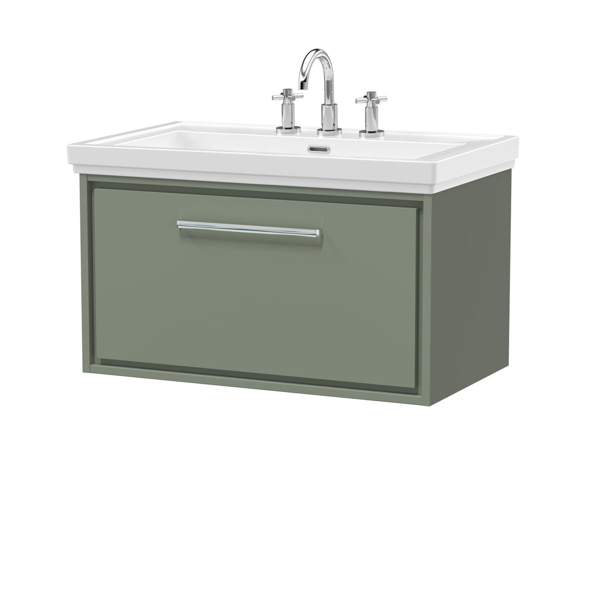 Hudson Reed Lille 800mm 1 Drawer Wall Hung Vanity Unit With 3 Tap Holes Fireclay Basin