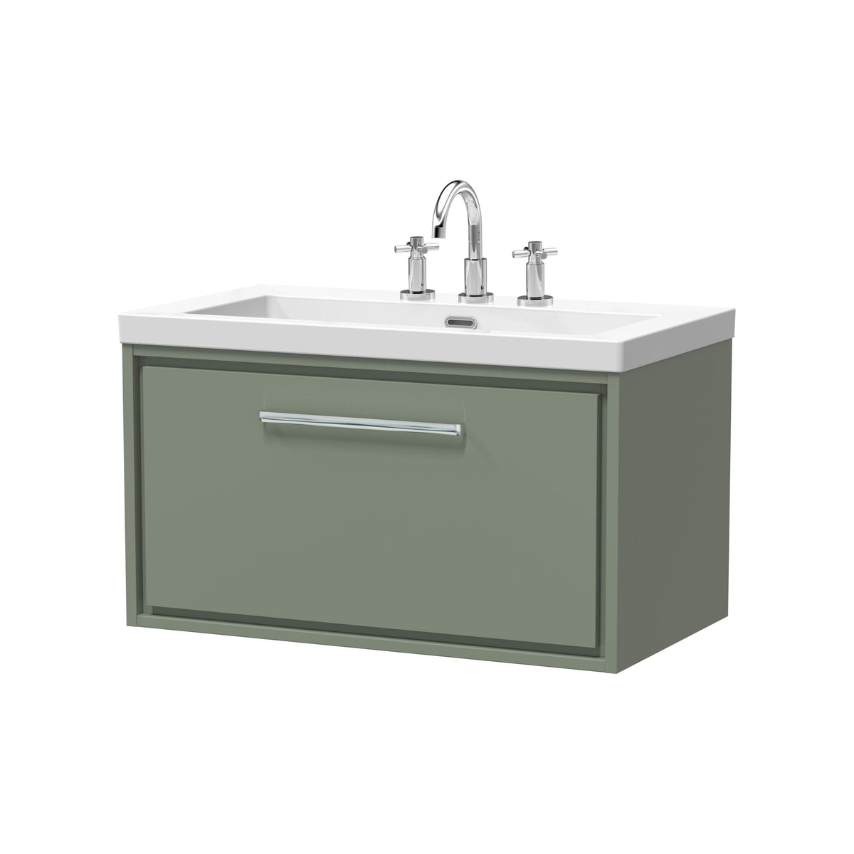 Hudson Reed Lille 800mm 1 Drawer Wall Hung Vanity Unit With 3 Tap Holes Fireclay Basin