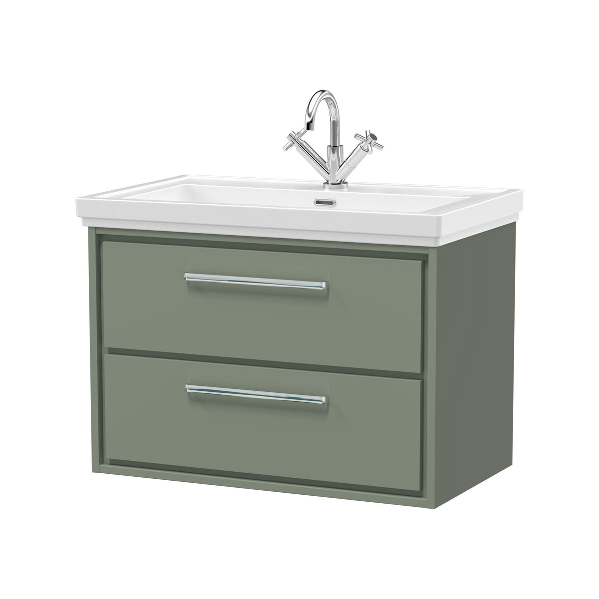 Hudson Reed Lille 800mm 2 Drawer Wall Hung Vanity Unit With 1 Tap Hole Fireclay Basin