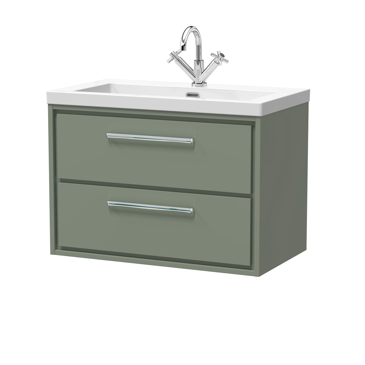 Hudson Reed Lille 800mm 2 Drawer Wall Hung Vanity Unit With 1 Tap Hole Fireclay Basin