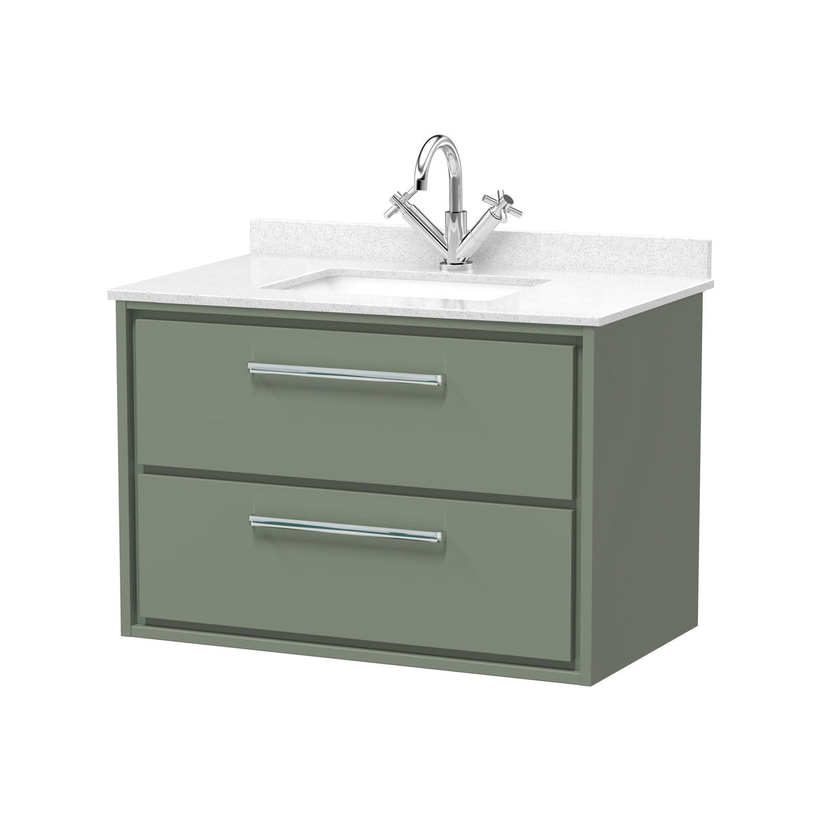 Hudson Reed Lille 800mm 2 Drawer Wall Hung Vanity Unit With Square Basin With Marble Worktop