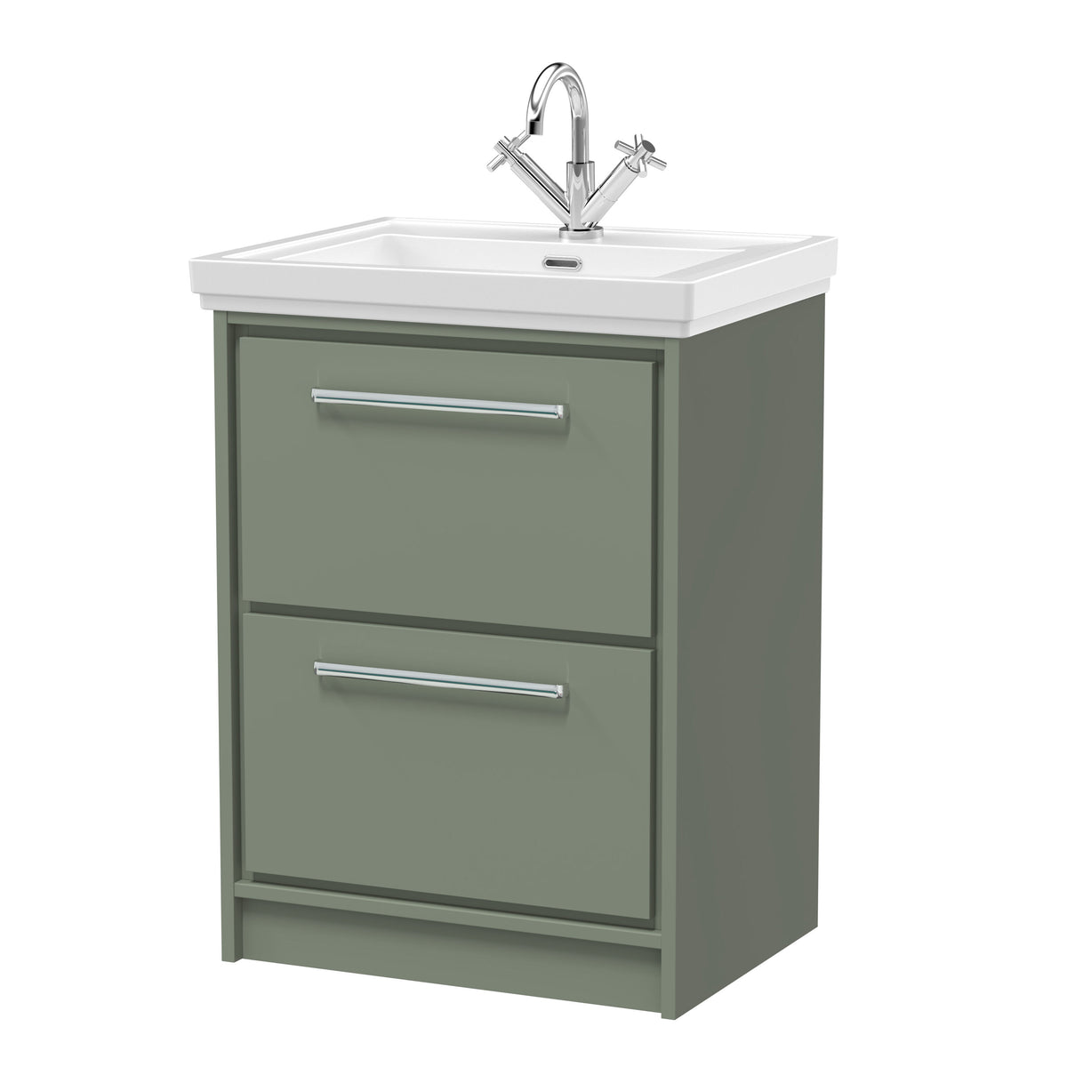Hudson Reed Lille 600mm 2 Drawer Floor Standing Vanity Unit With 1 Tap Hole Fireclay Basin
