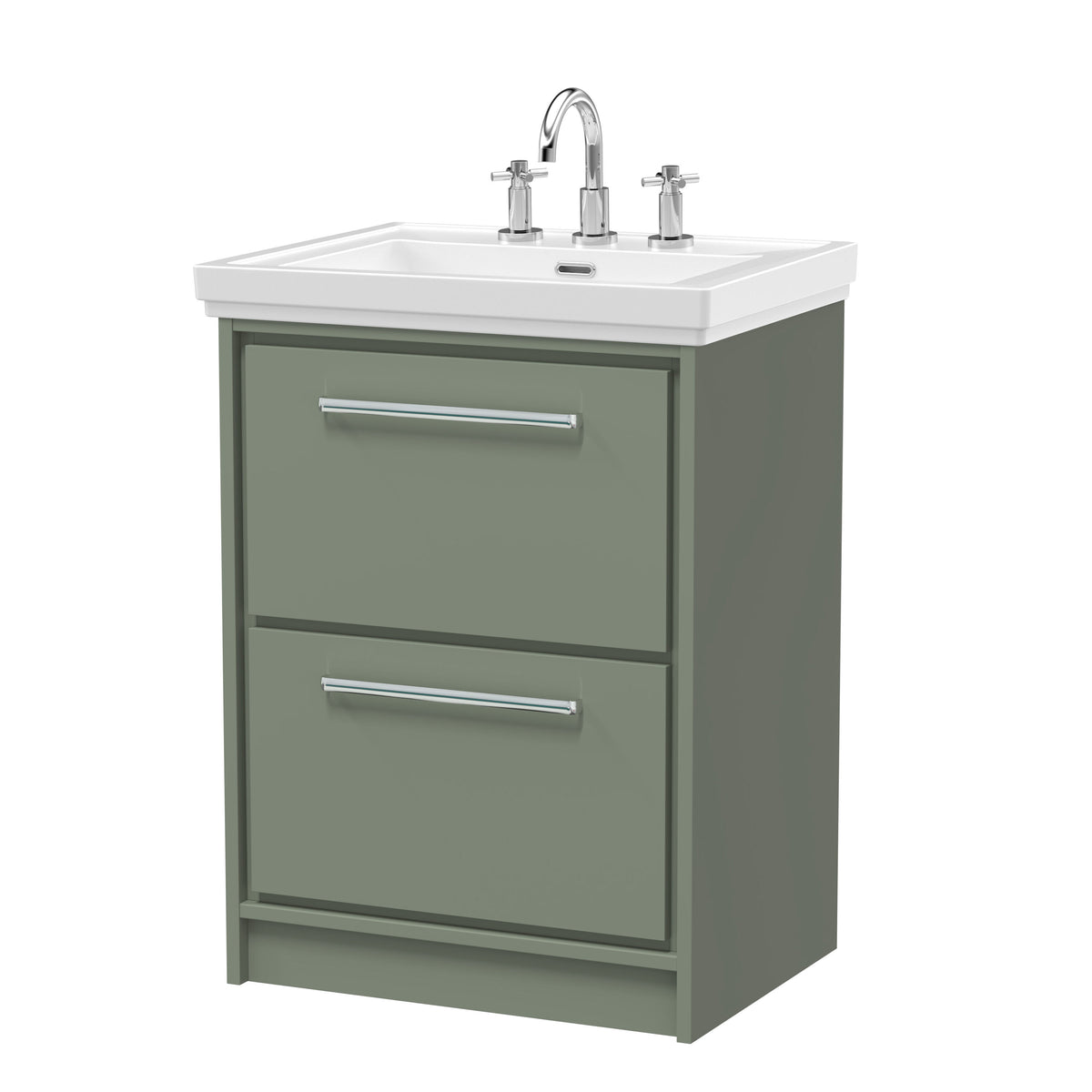 Hudson Reed Lille 600mm 2 Drawer Floor Standing Vanity Unit With 3 Tap Holes Fireclay Basin