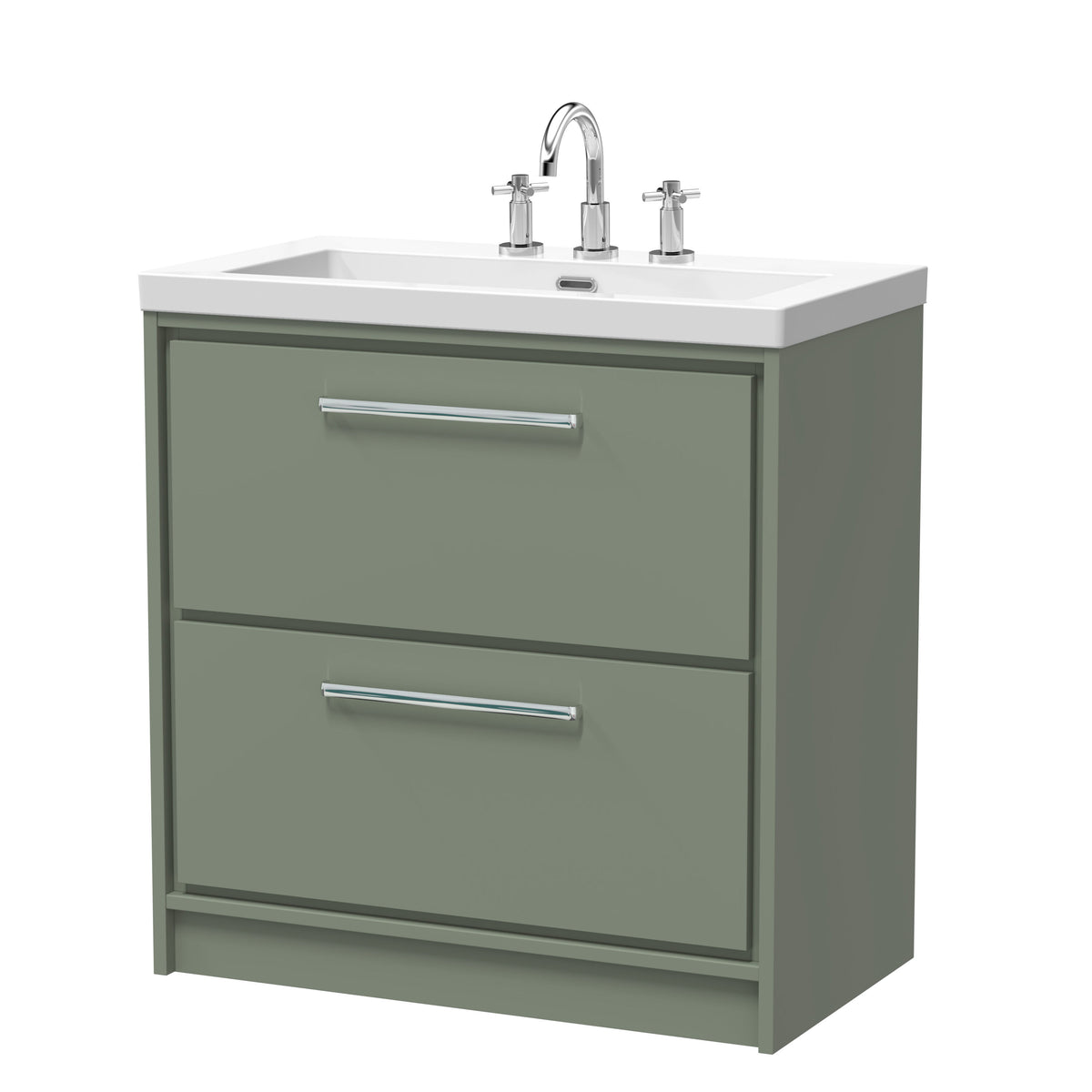 Hudson Reed Lille 800mm 2 Drawer Floor Standing Vanity Unit With 3 Tap Holes Fireclay Basin