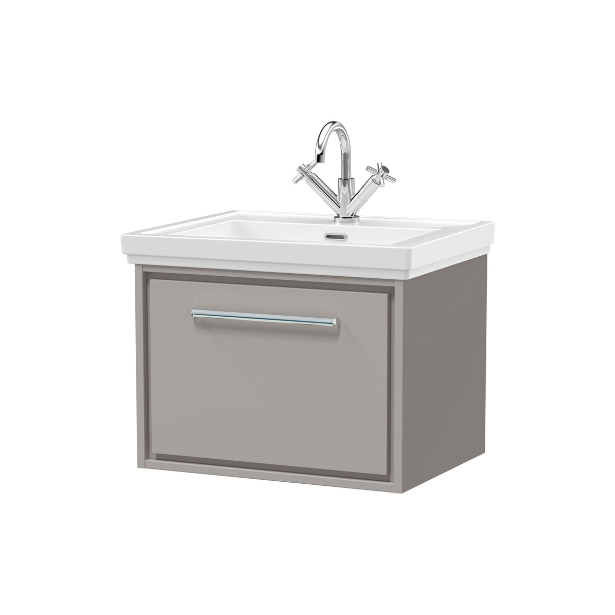 Hudson Reed Lille 600mm 1 Drawer Wall Hung Vanity Unit With 1 Tap Hole Fireclay Basin