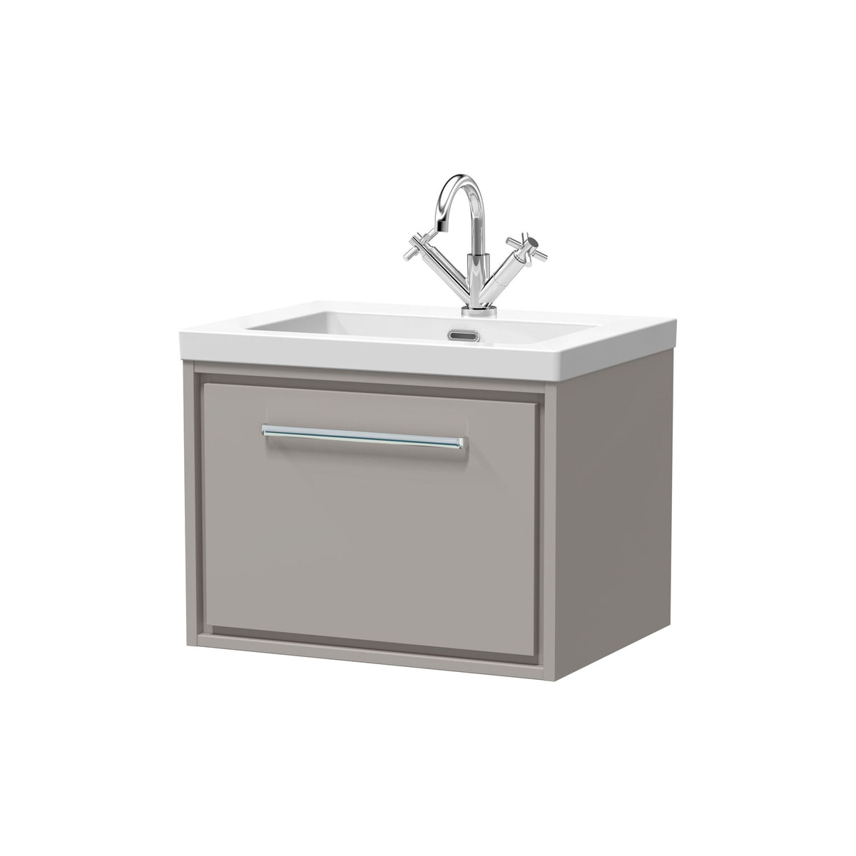 Hudson Reed Lille 600mm 1 Drawer Wall Hung Vanity Unit With 1 Tap Hole Fireclay Basin
