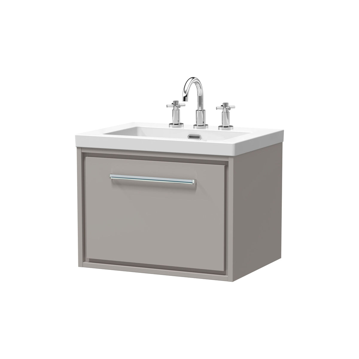 Hudson Reed Lille 600mm 1 Drawer Wall Hung Vanity Unit With 3 Tap Holes Fireclay Basin