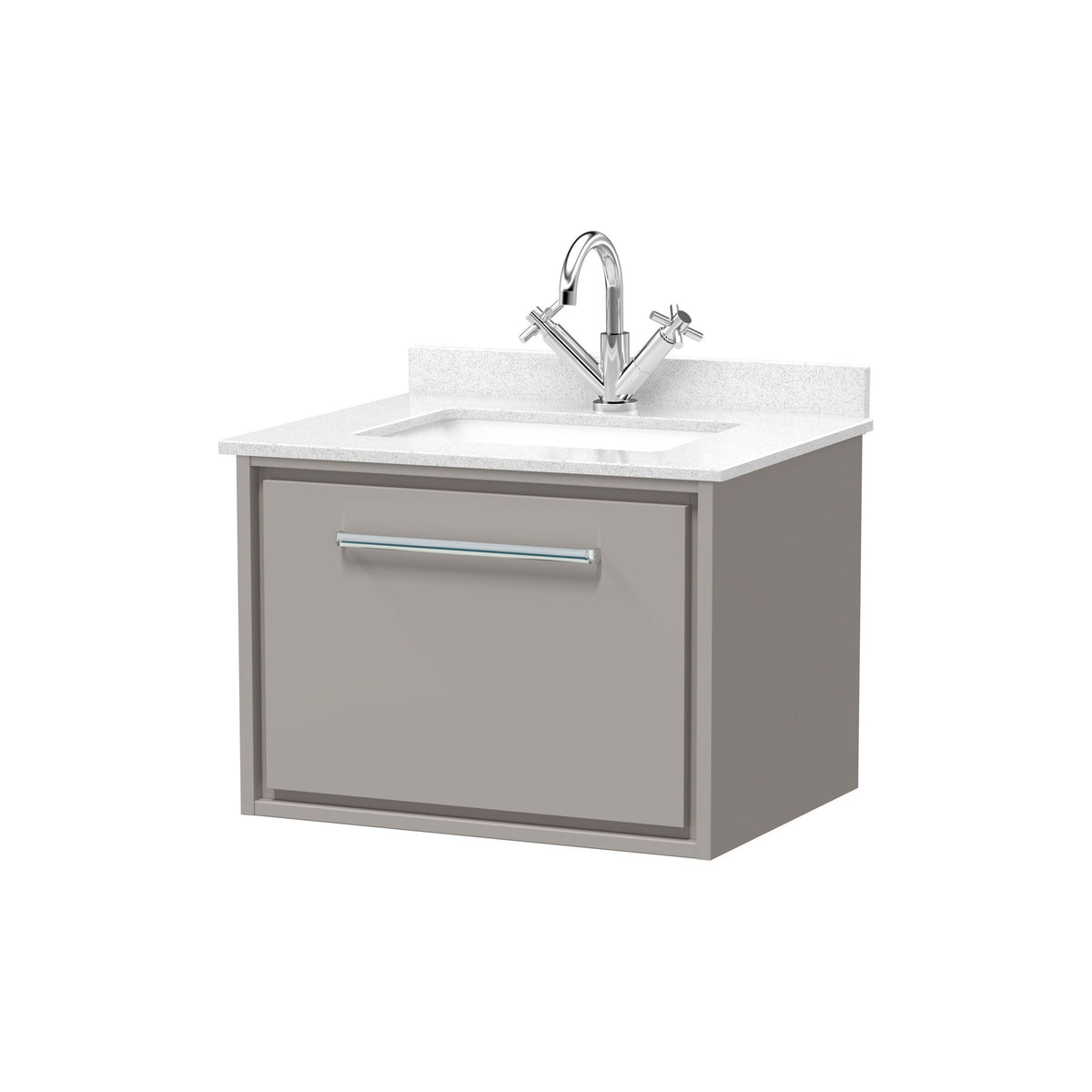 Hudson Reed Lille 600mm 1 Drawer Wall Hung Vanity Unit With Square Basin With Marble Worktop