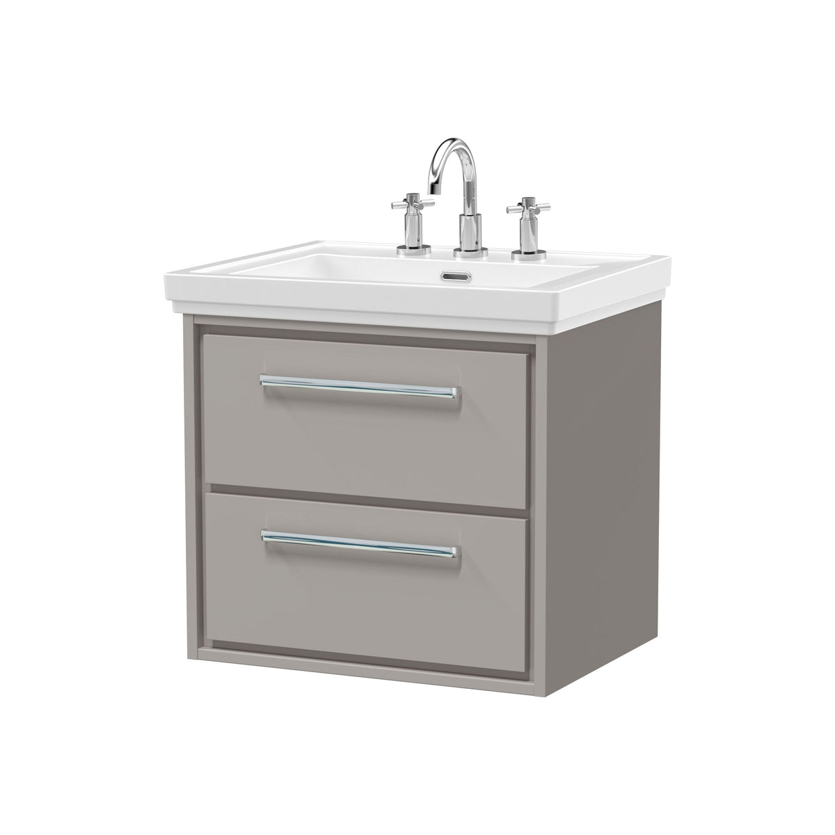 Hudson Reed Lille 600mm 2 Drawer Wall Hung Vanity Unit With 3 Tap Holes Fireclay Basin