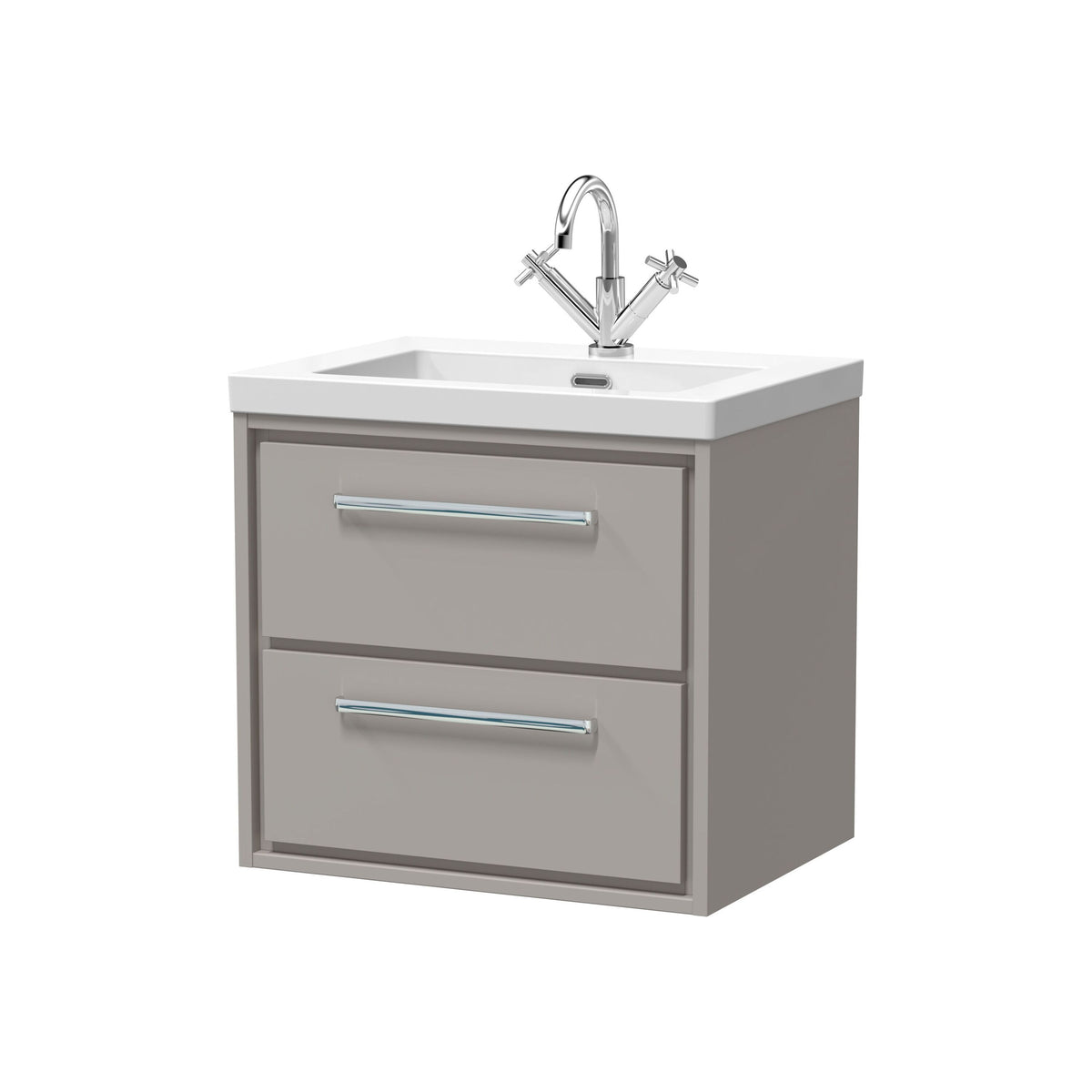 Hudson Reed Lille 600mm 2 Drawer Wall Hung Vanity Unit With 1 Tap Hole Fireclay Basin