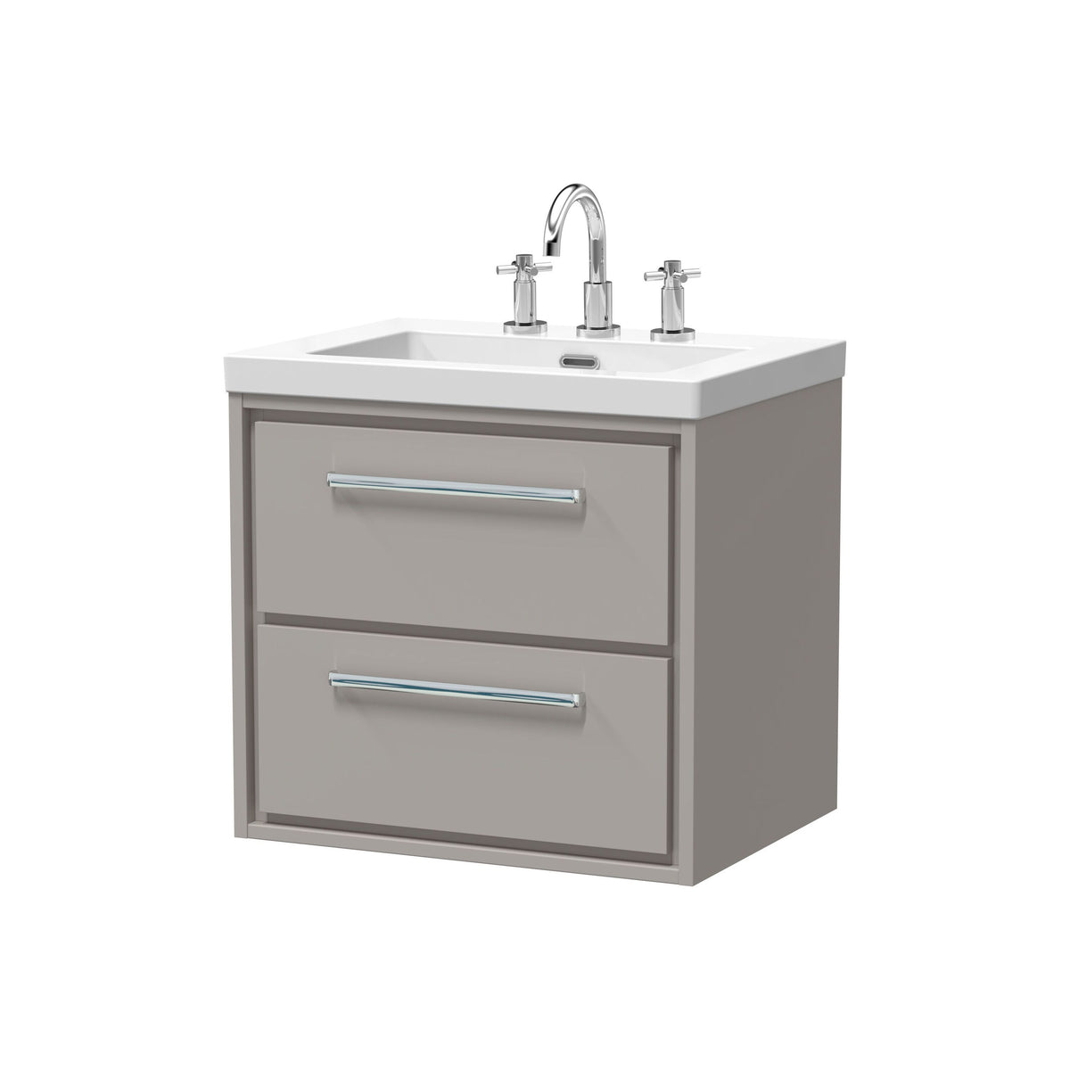 Hudson Reed Lille 600mm 2 Drawer Wall Hung Vanity Unit With 3 Tap Holes Fireclay Basin