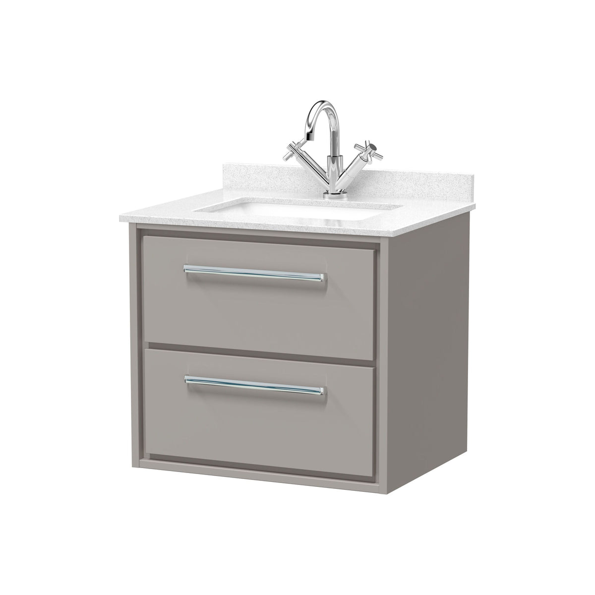 Hudson Reed Lille 600mm 2 Drawer Wall Hung Vanity Unit With Square Basin With Marble Worktop