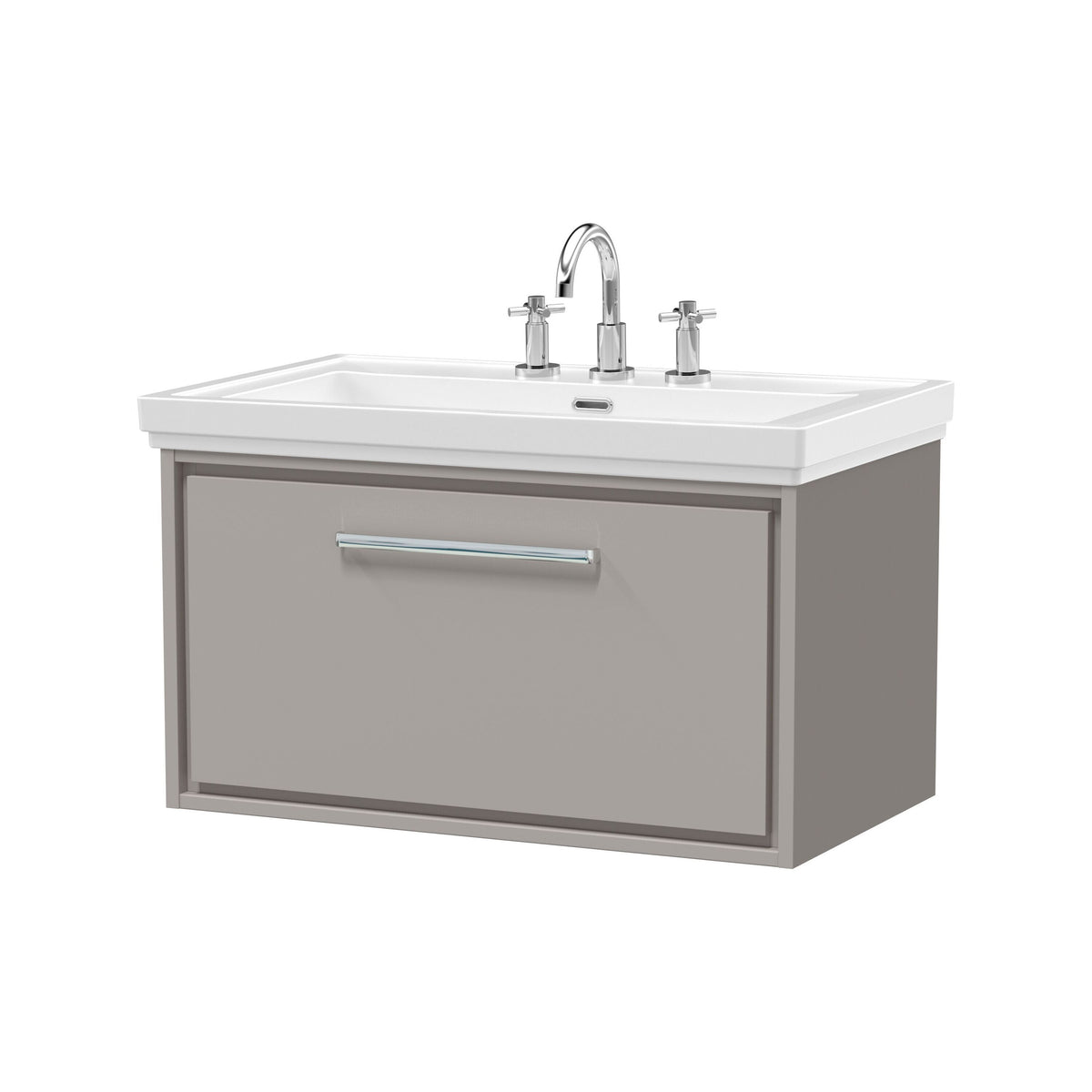 Hudson Reed Lille 800mm 1 Drawer Wall Hung Vanity Unit With 3 Tap Holes Fireclay Basin