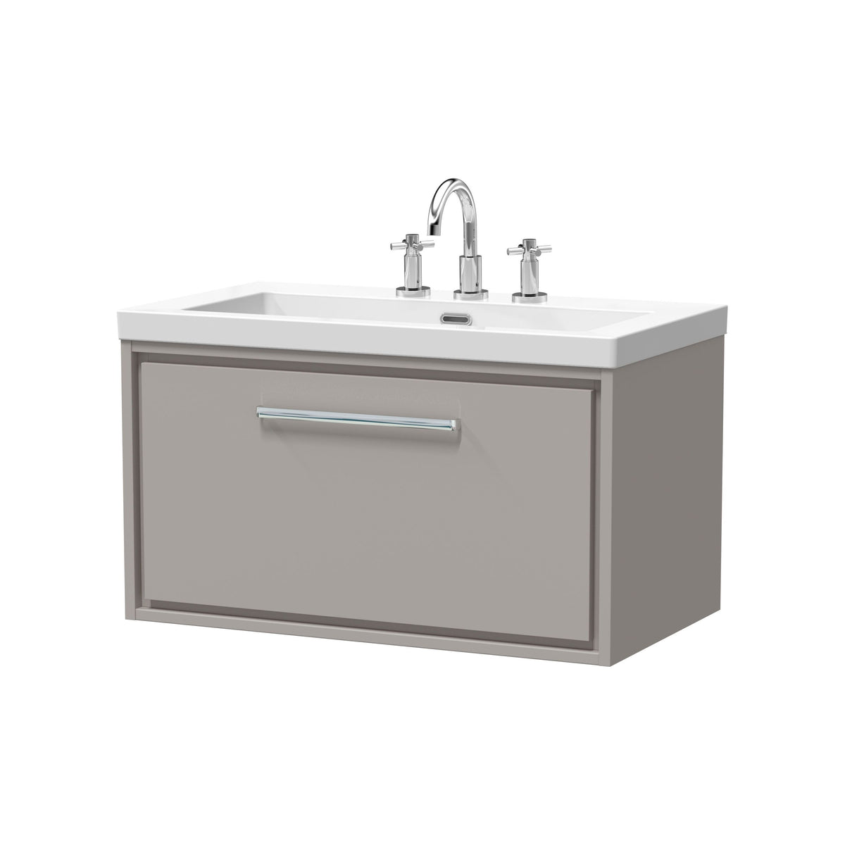 Hudson Reed Lille 800mm 1 Drawer Wall Hung Vanity Unit With 3 Tap Holes Fireclay Basin