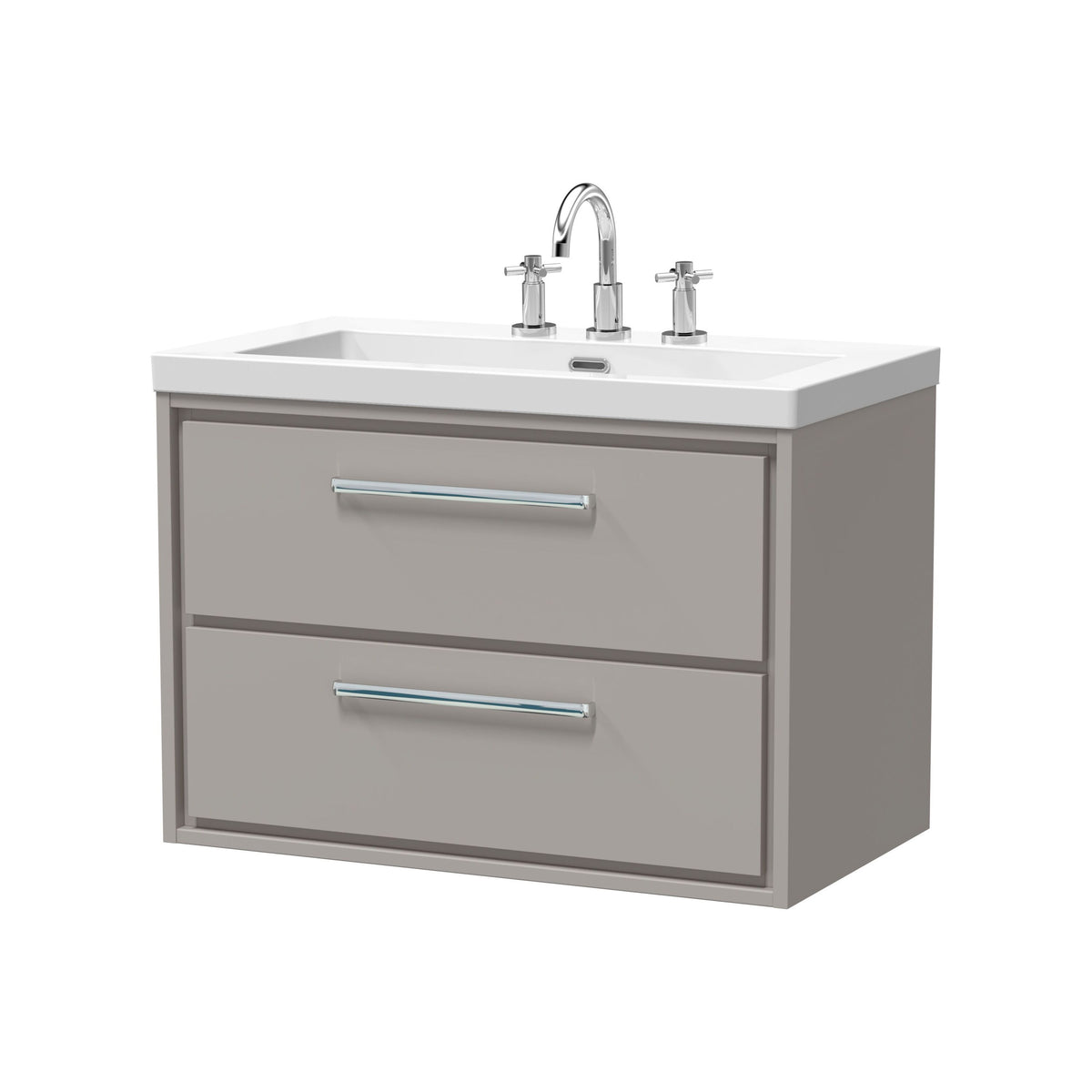 Hudson Reed Lille 800mm 2 Drawer Wall Hung Vanity Unit With 3 Tap Holes Fireclay Basin