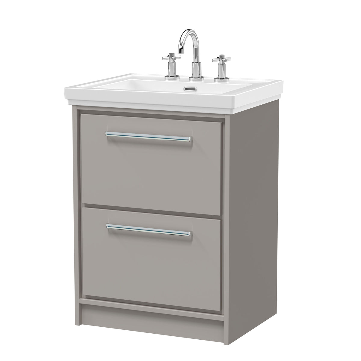 Hudson Reed Lille 600mm 2 Drawer Floor Standing Vanity Unit With 3 Tap Holes Fireclay Basin