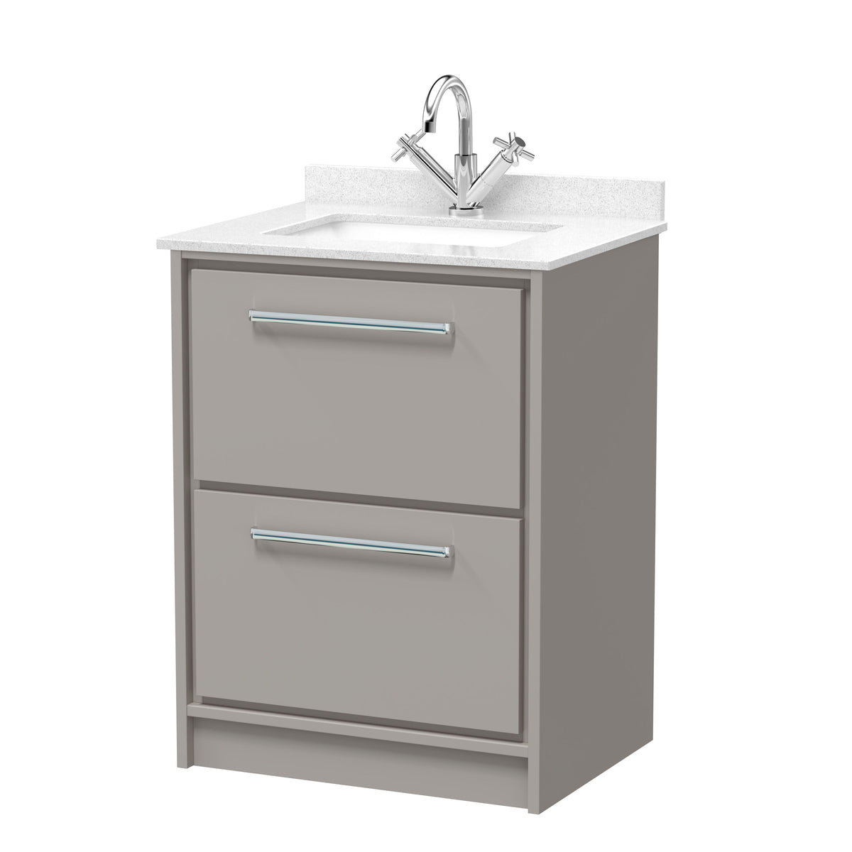 Hudson Reed Lille 600mm 2 Drawer Floor Standing Vanity Unit With Square Basin With Marble Worktop