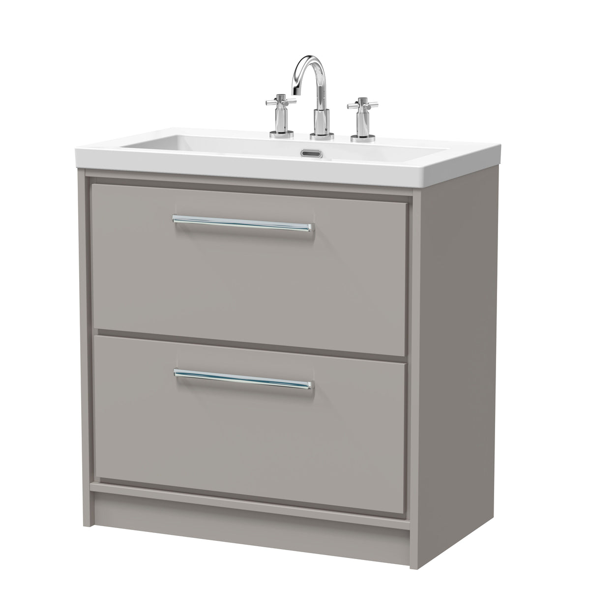 Hudson Reed Lille 800mm 2 Drawer Floor Standing Vanity Unit With 3 Tap Holes Fireclay Basin