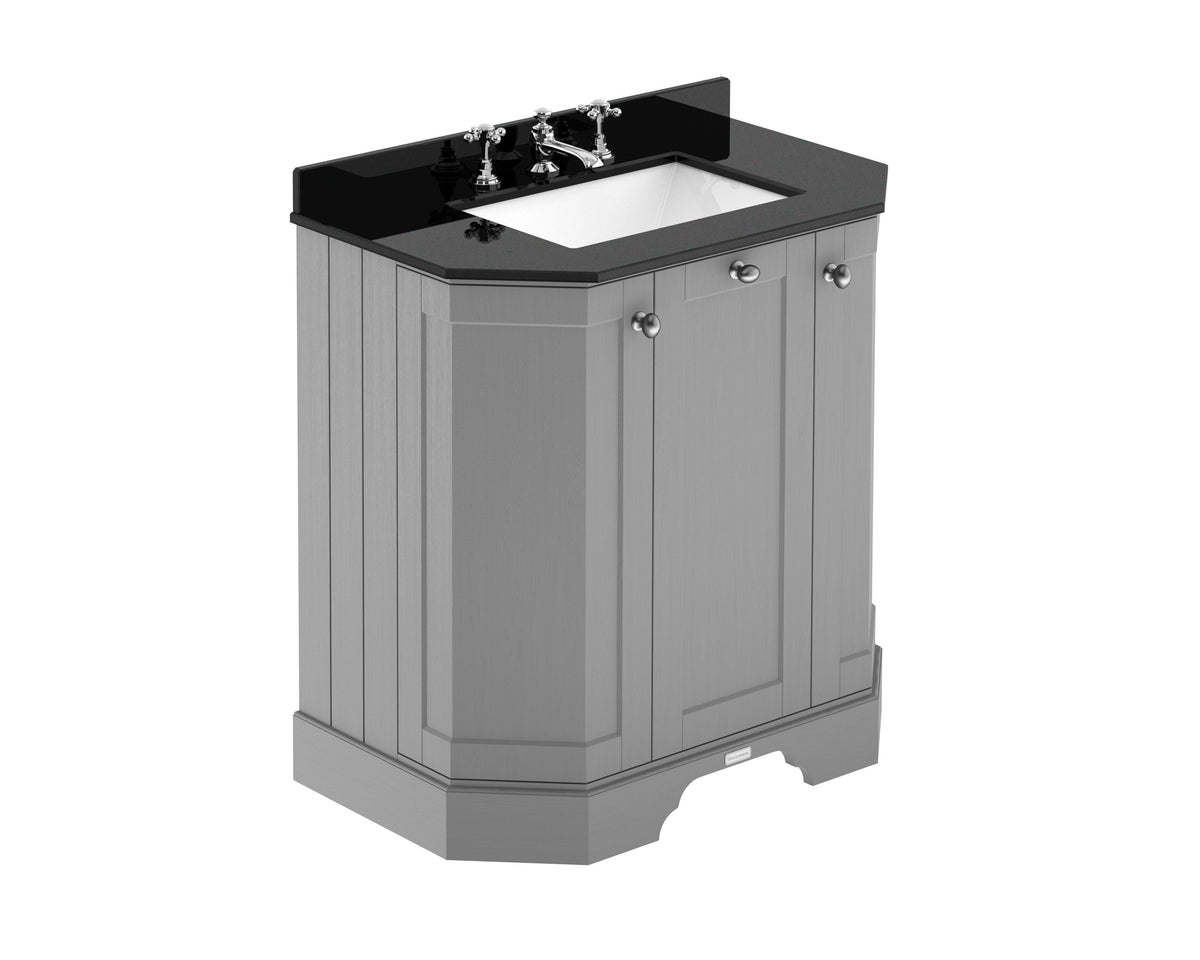 Old London 750mm 3 Door Floor Standing Angled Vanity Unit With 3 Tap Holes Marble Basin