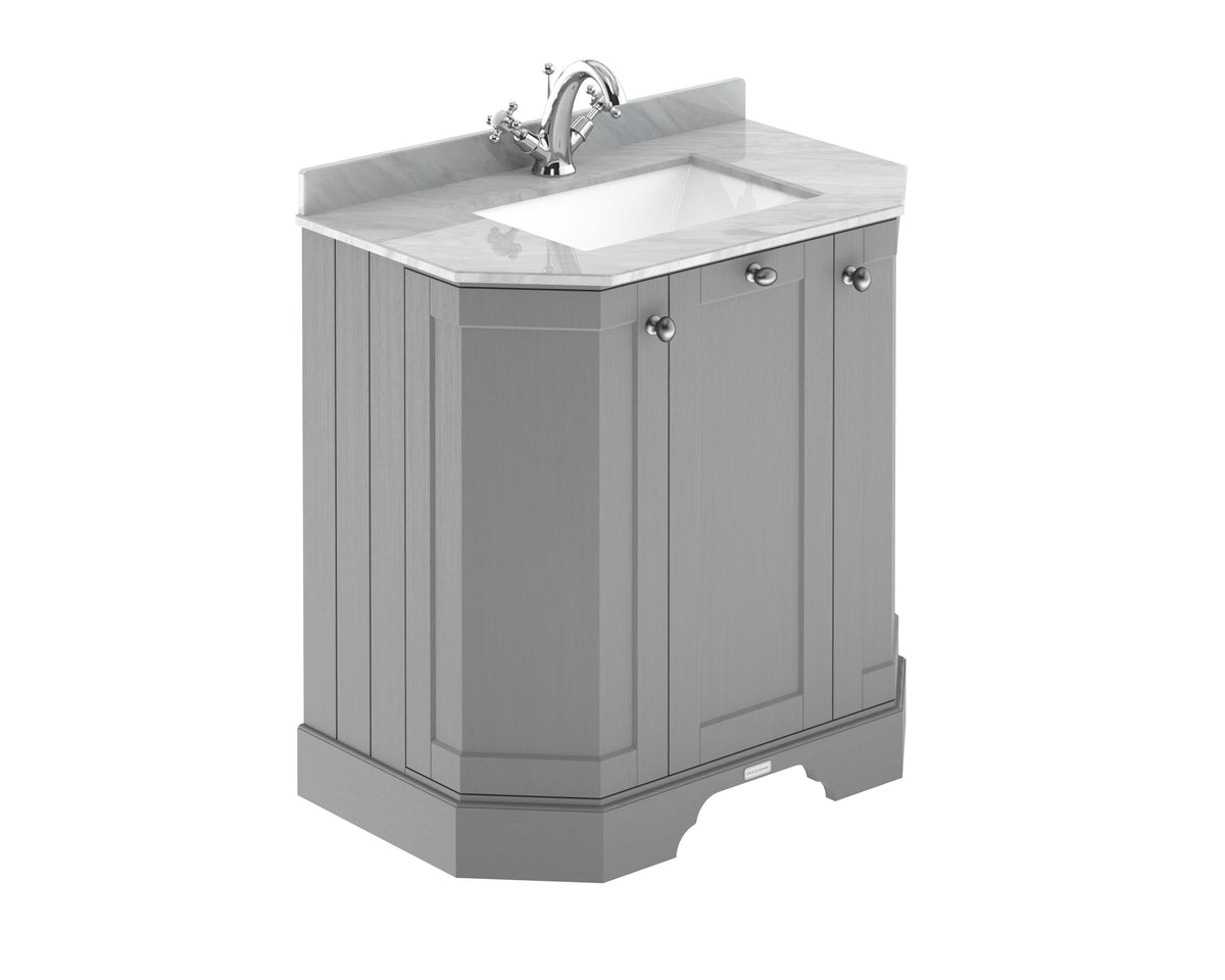 Old London 750mm 3 Door Floor Standing Angled Vanity Unit With 1 Tap Hole Marble Basin