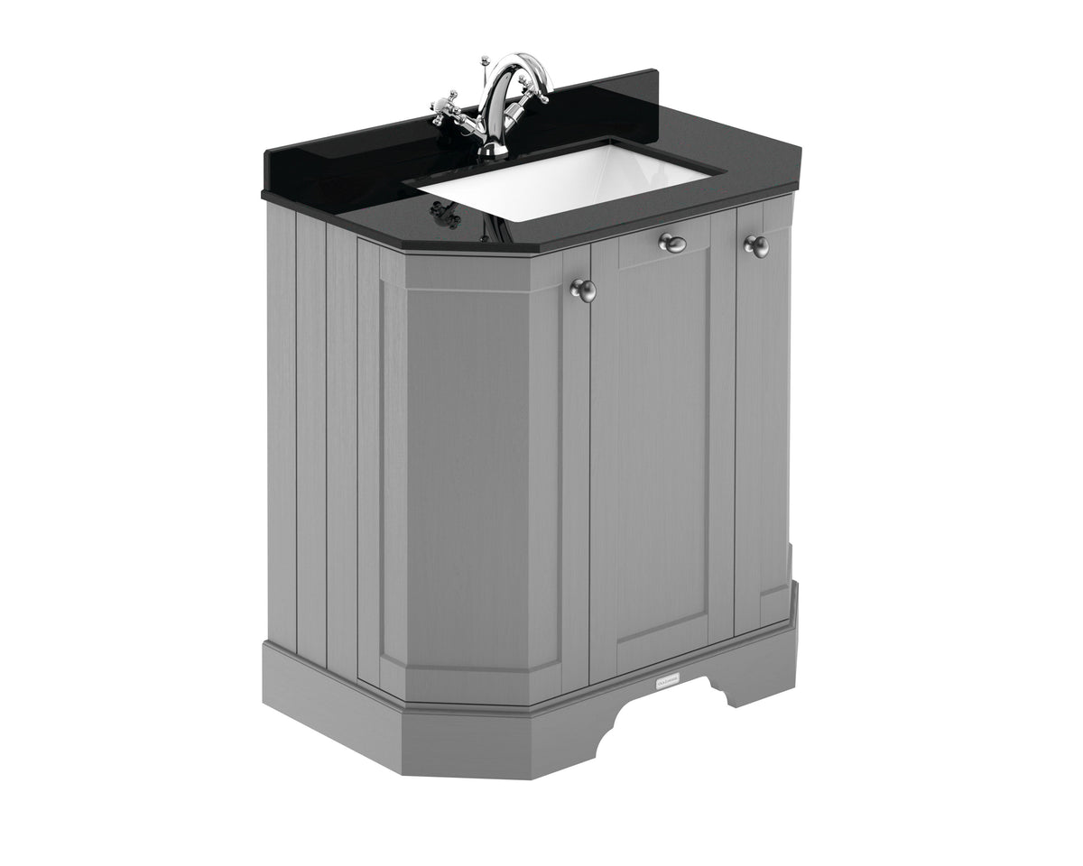 Old London 750mm 3 Door Floor Standing Angled Vanity Unit With 1 Tap Hole Marble Basin